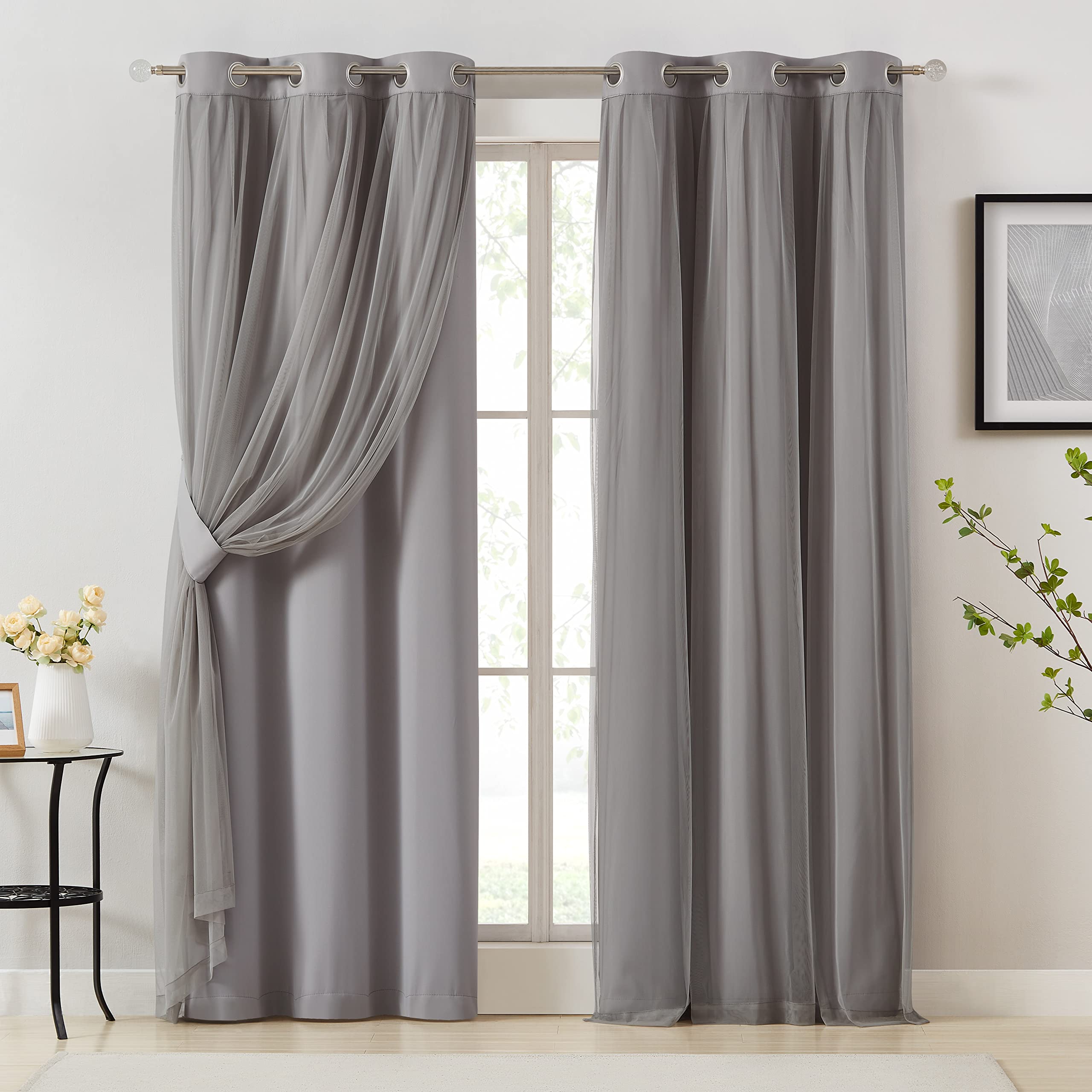 Grey Double Layer Thermal Blackout Curtains 2 Panels