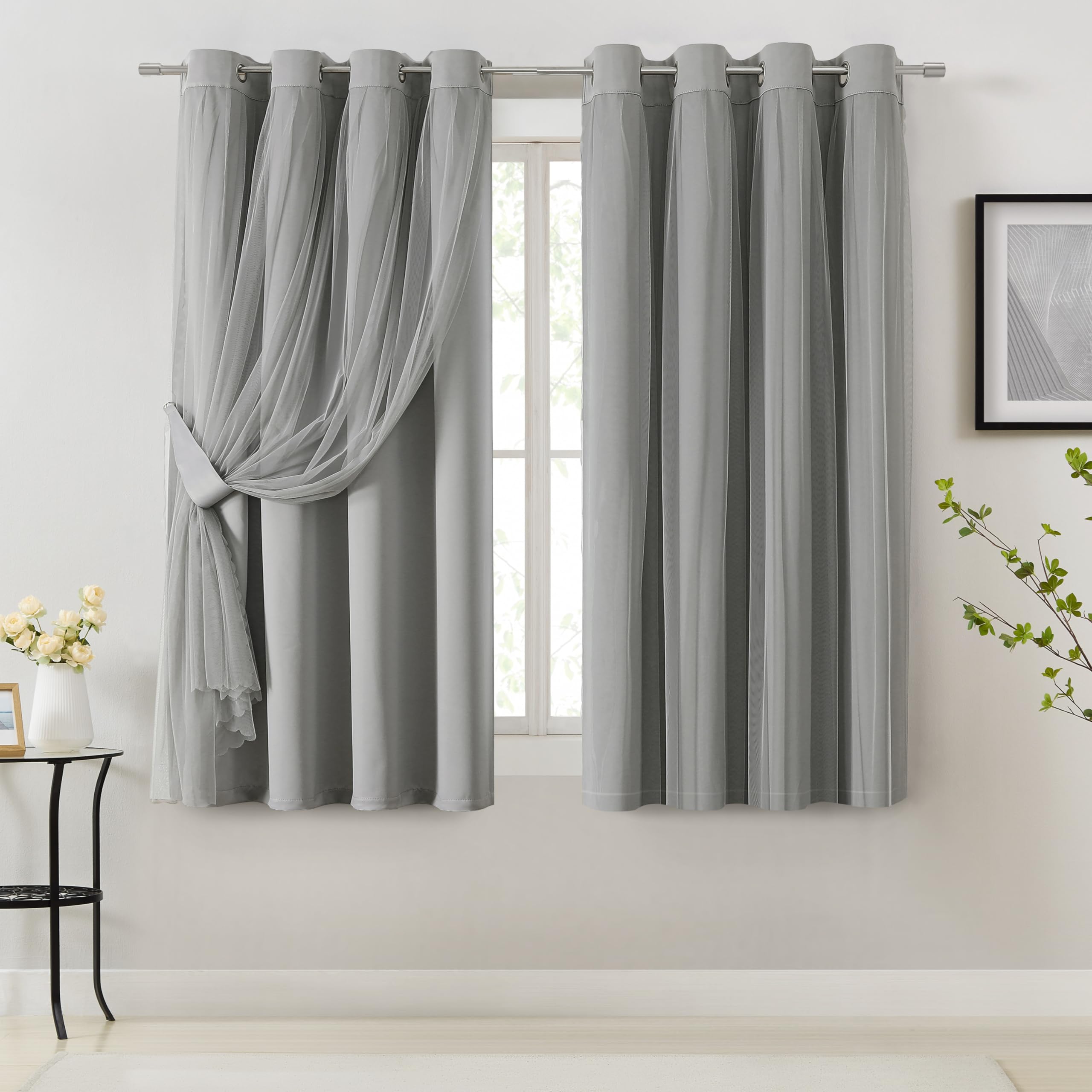 Grey Double Layer Thermal Blackout Curtains 2 Panels