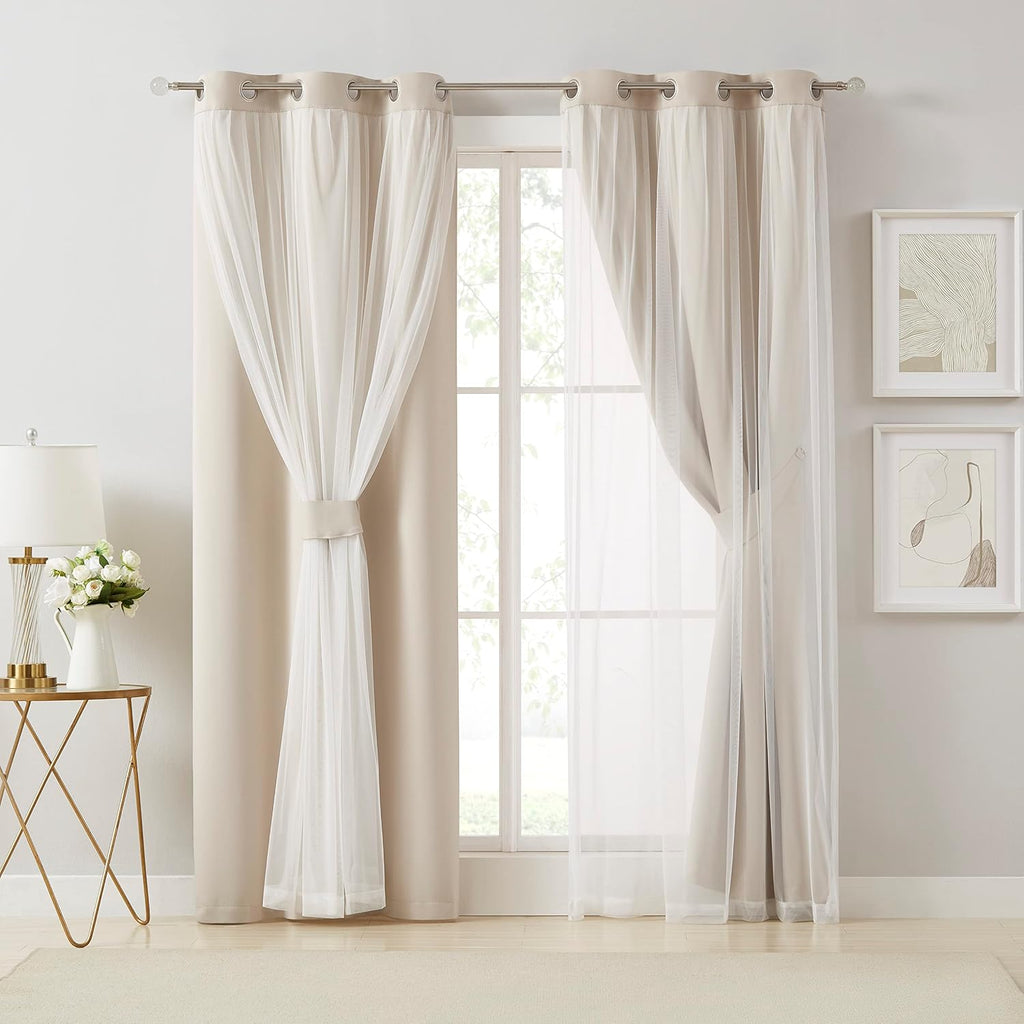 Beige Double Layer Blackout Curtains