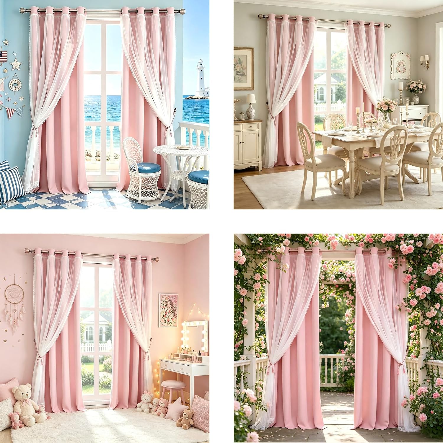 Pink Lace Blackout Curtains 2 Panels