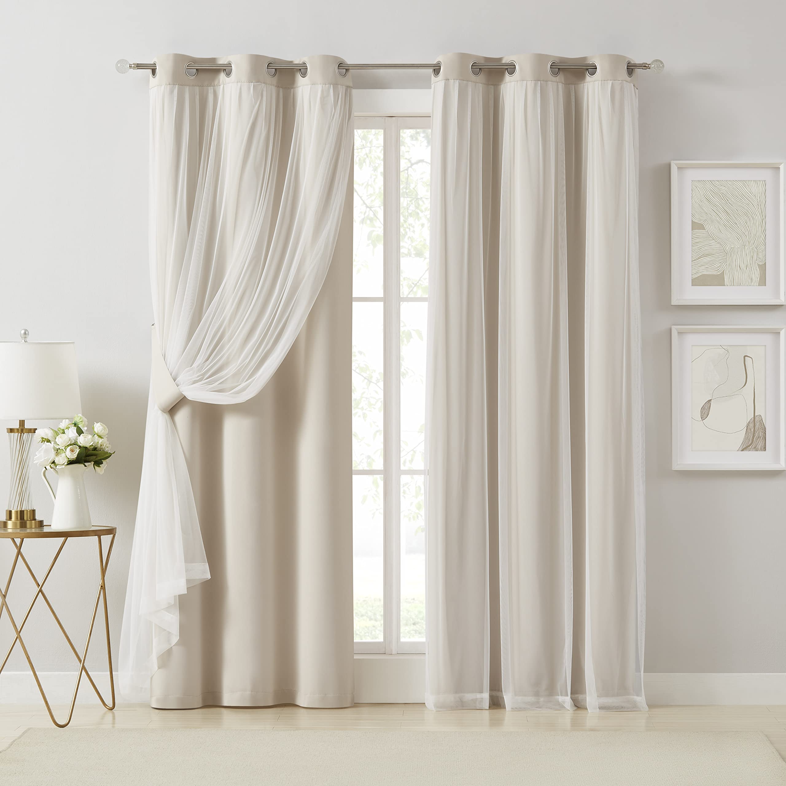 Beige Double Layer Blackout Curtains