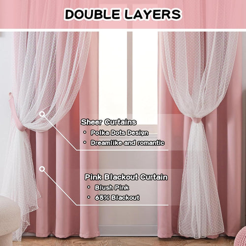 Blush Polka Dot Double Layer Blackout Curtains 2 Panels