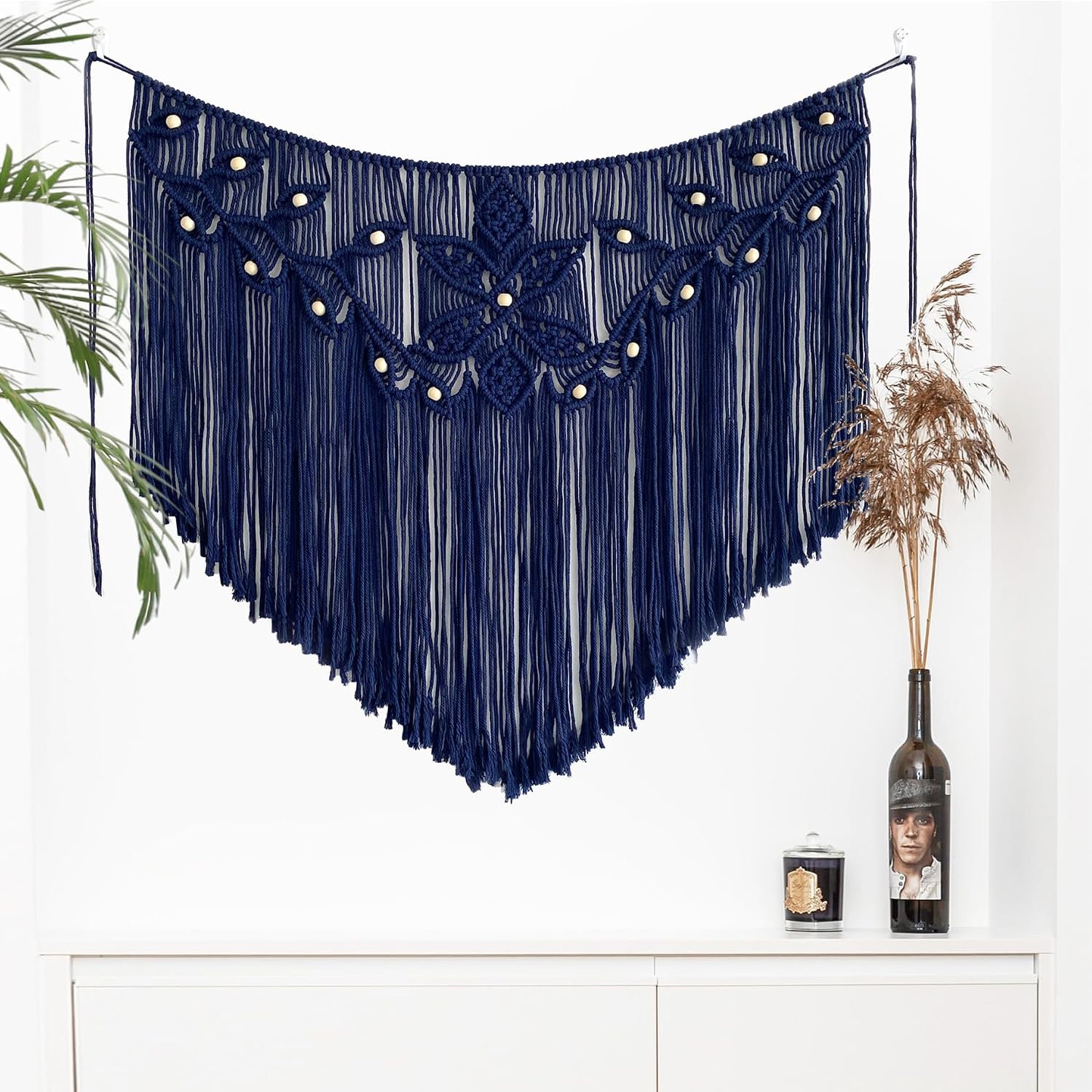 Navy Leaf Macrame Woven Wall Hanging Tapestry