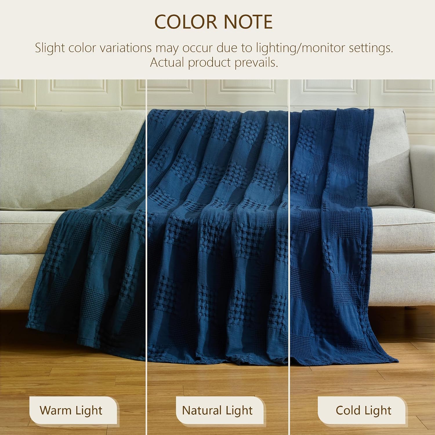Navy Blue Waffle Weave Cotton Throw Blanket