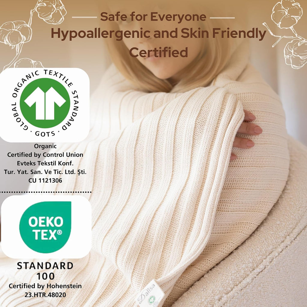 Earth Ivory Denise Organic Cotton Knit Throw Blanket