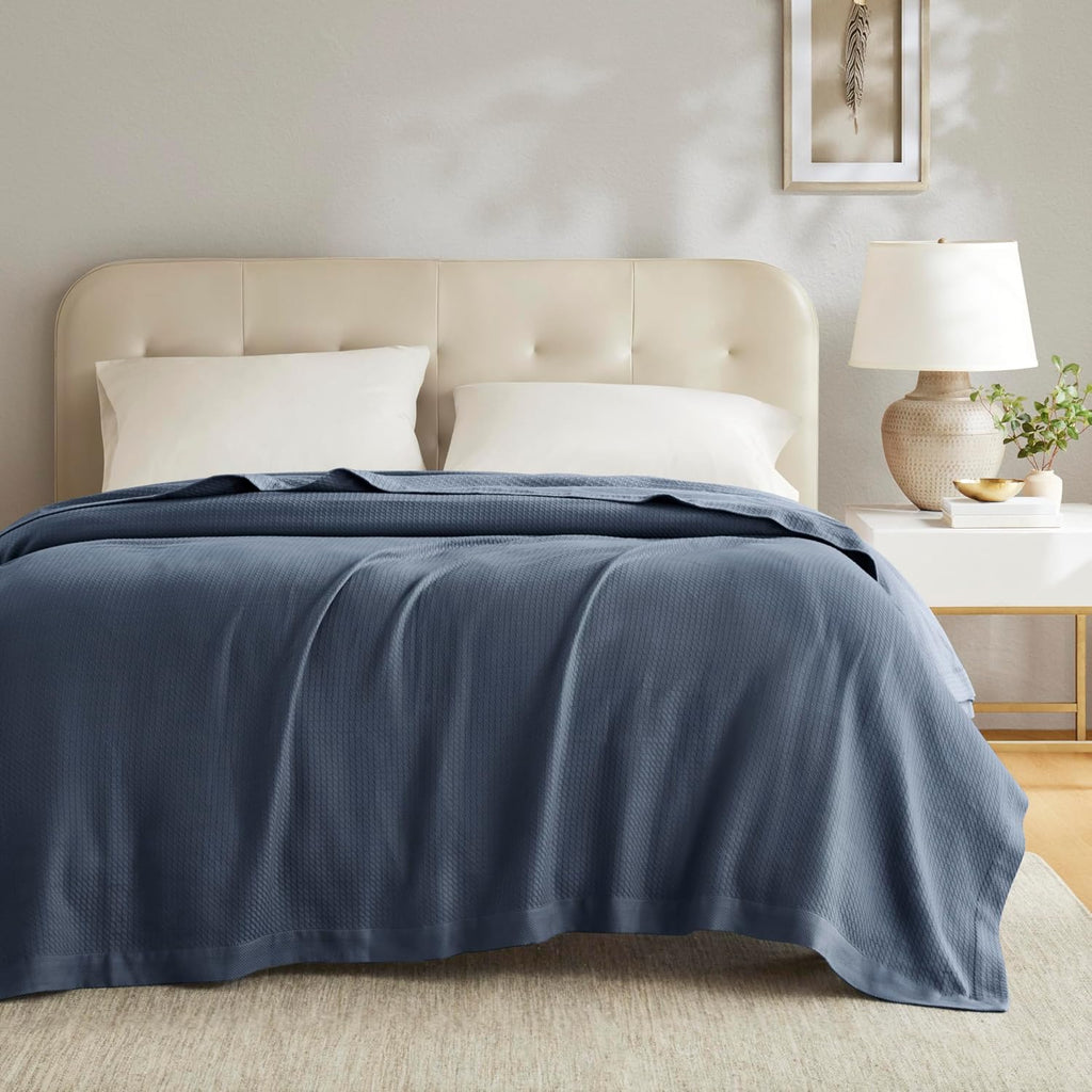 Navy Blue Queen Egyptian Cotton Waffle Weave Blanket