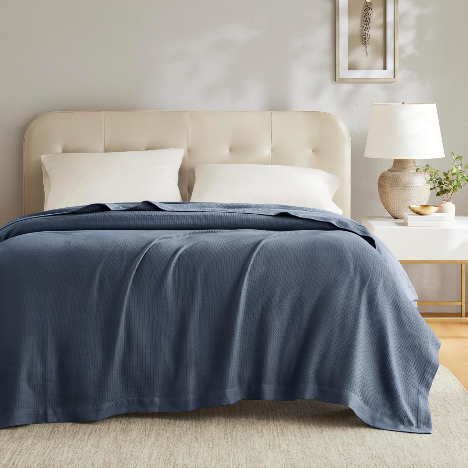 Navy Blue Queen Egyptian Cotton Waffle Weave Blanket