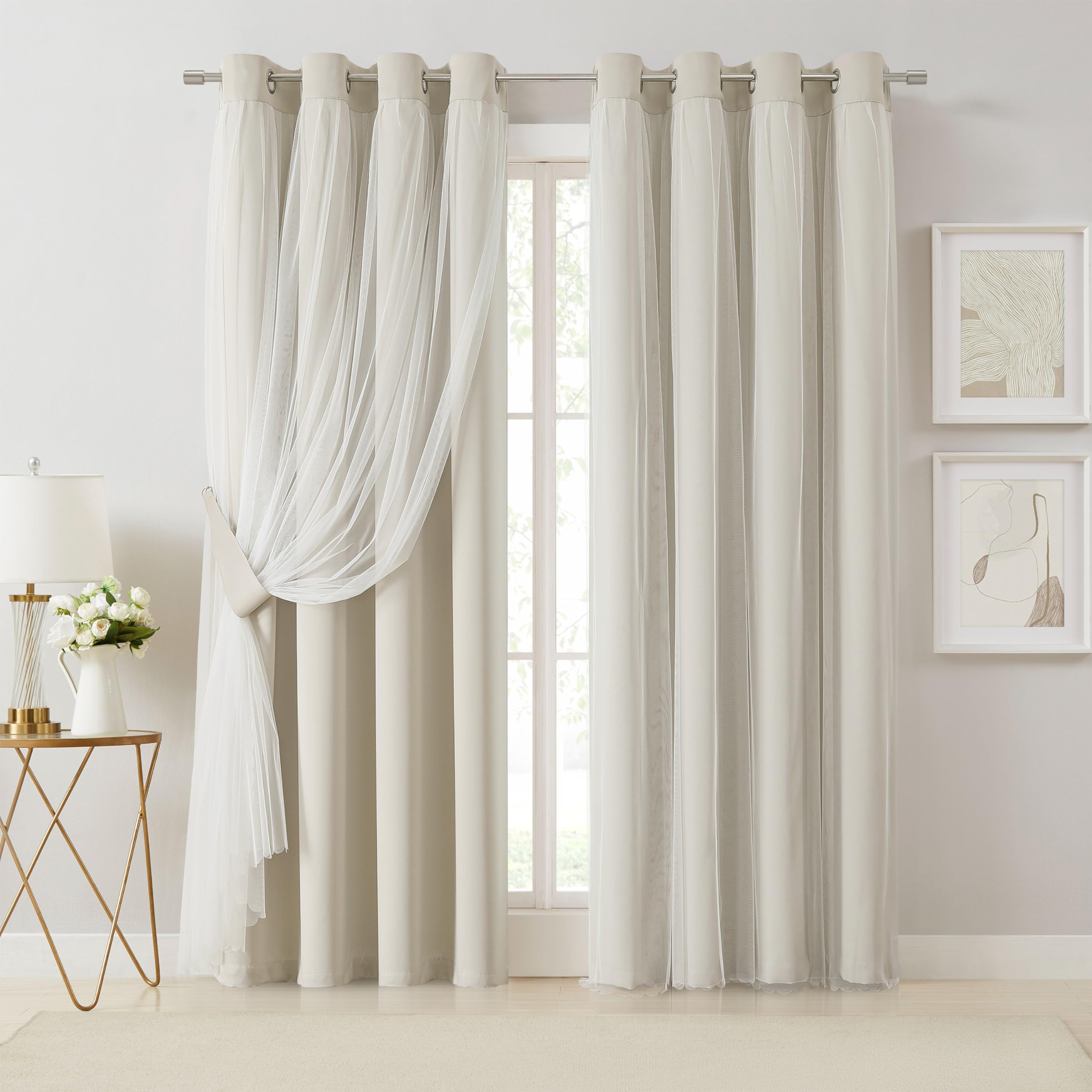 Beige Double Layer Thermal Blackout Curtains 2 Panels