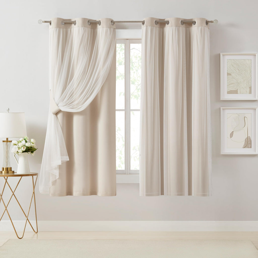 Beige Double Layer Blackout Curtains