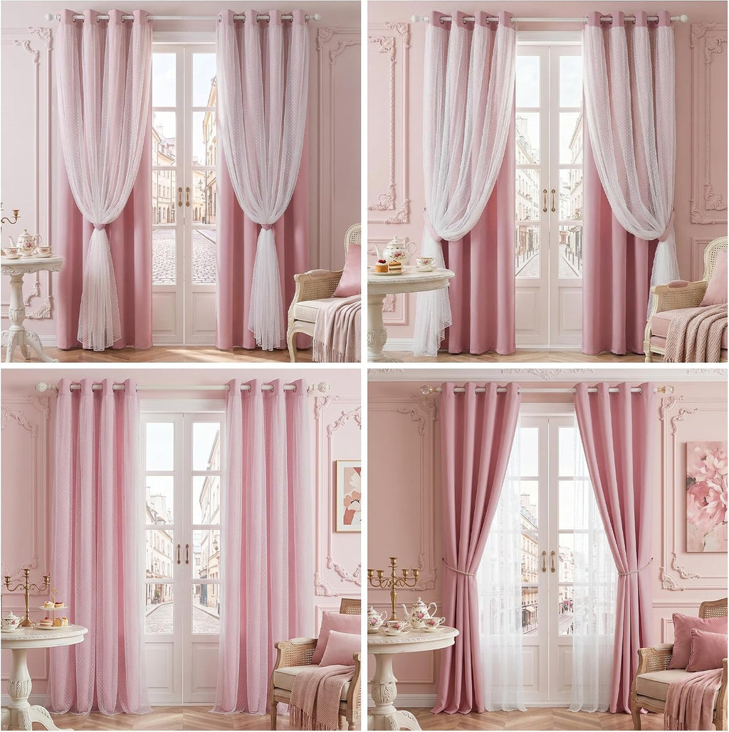 Blush Polka Dot Double Layer Blackout Curtains 2 Panels