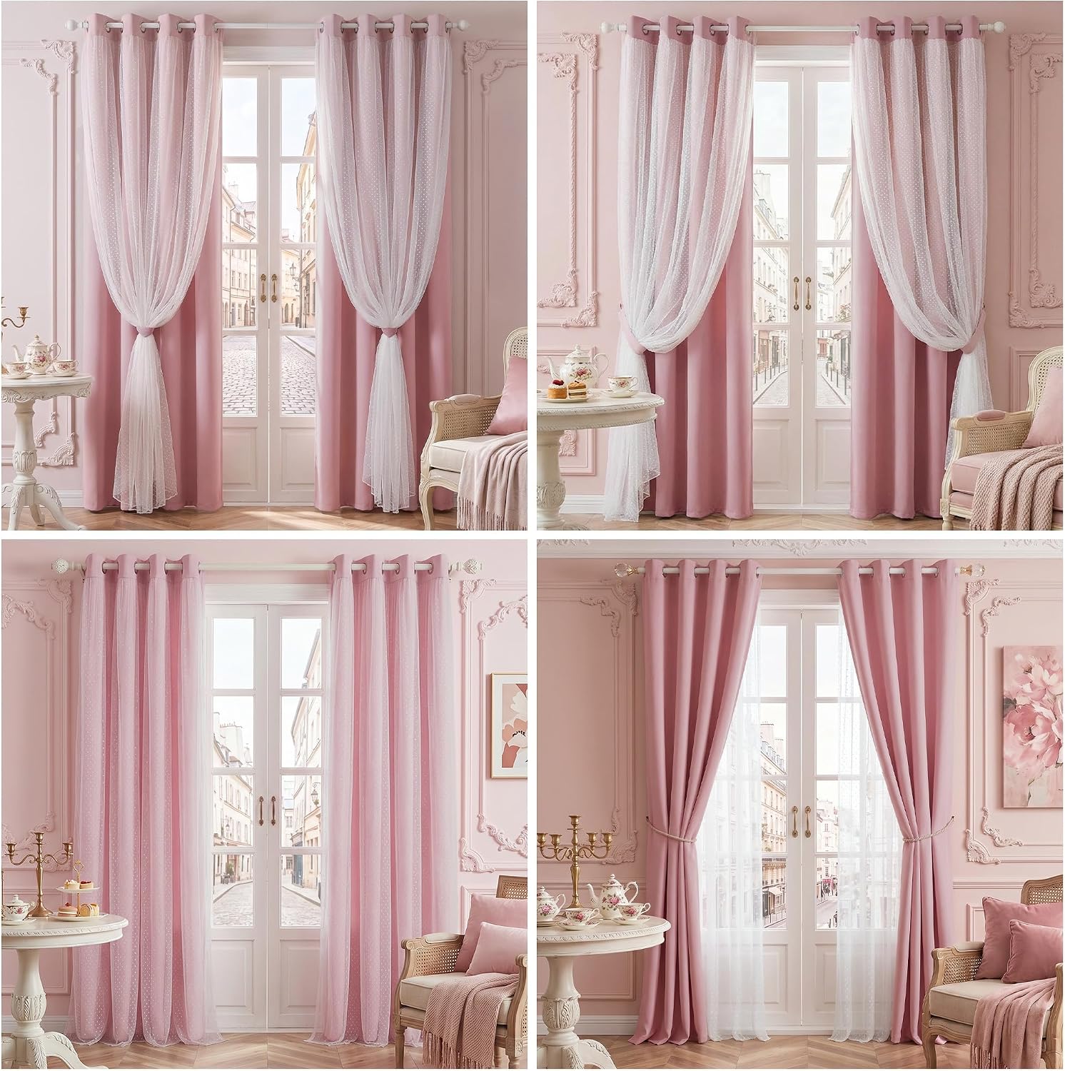 Blush Polka Dot Double Layer Blackout Curtains 2 Panels
