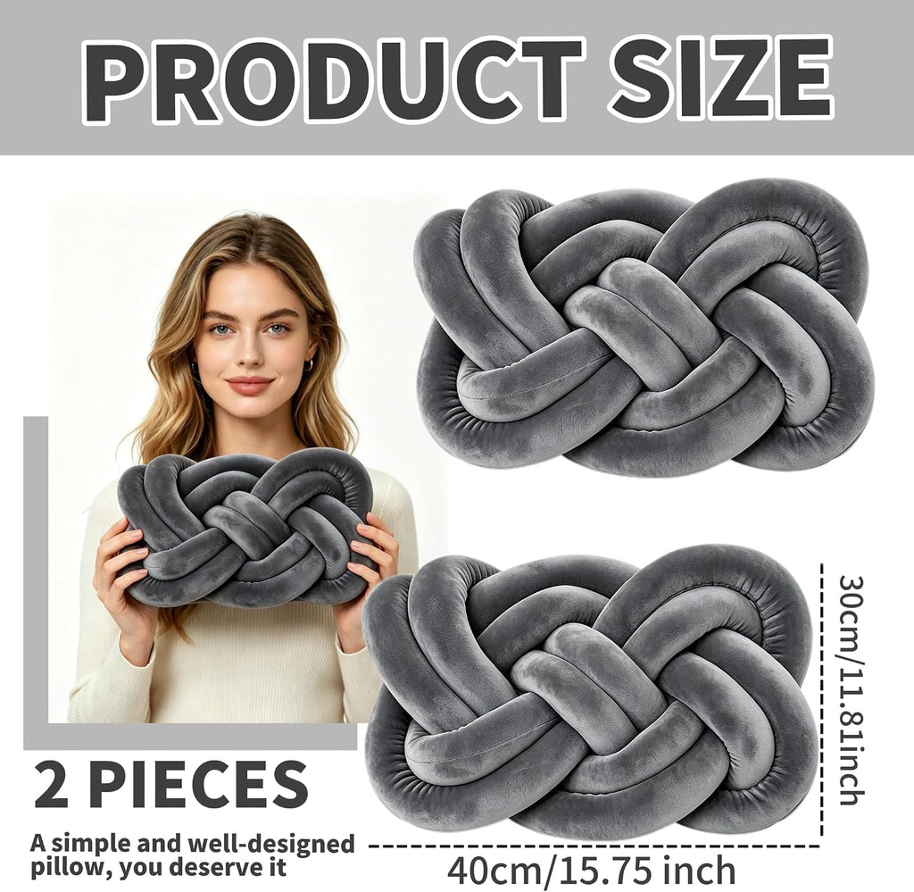 Dark Grey Knotted Plush Throw Pillows