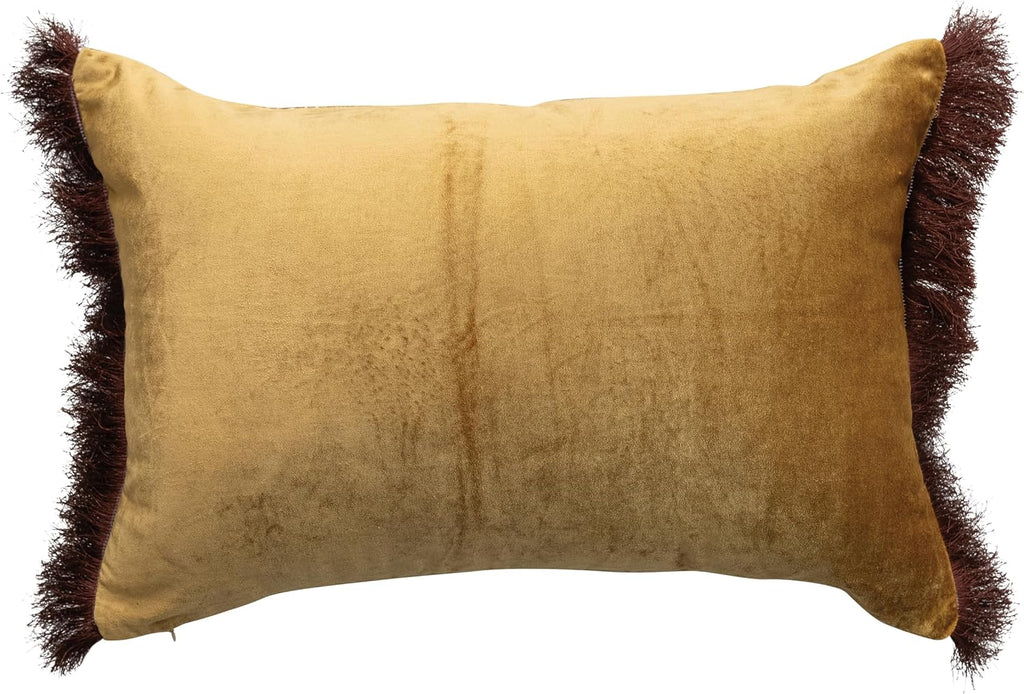 Tiger Print Fringe Velvet Lumbar Pillow