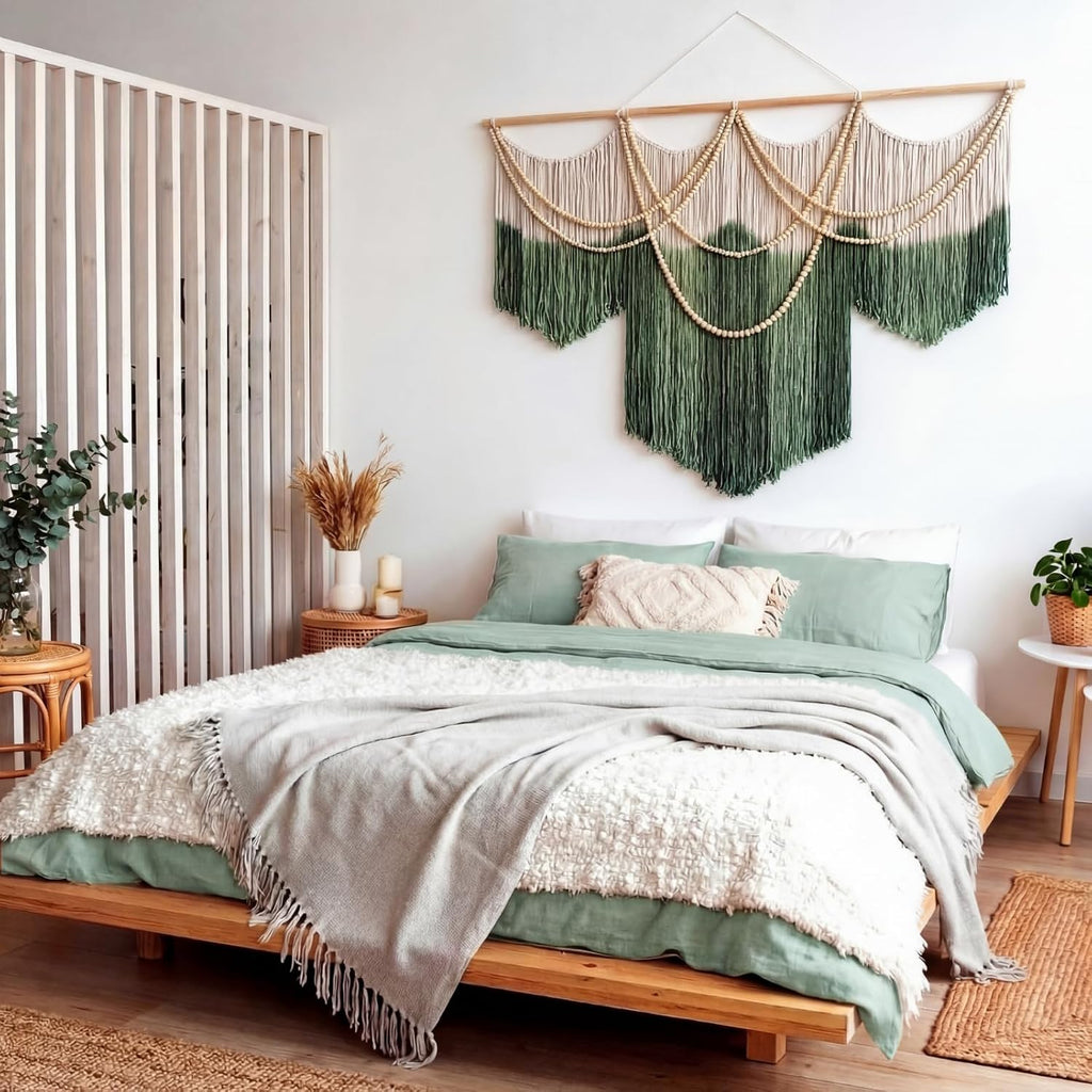 Green Cream Dip-Dye Macrame Wall Hanging
