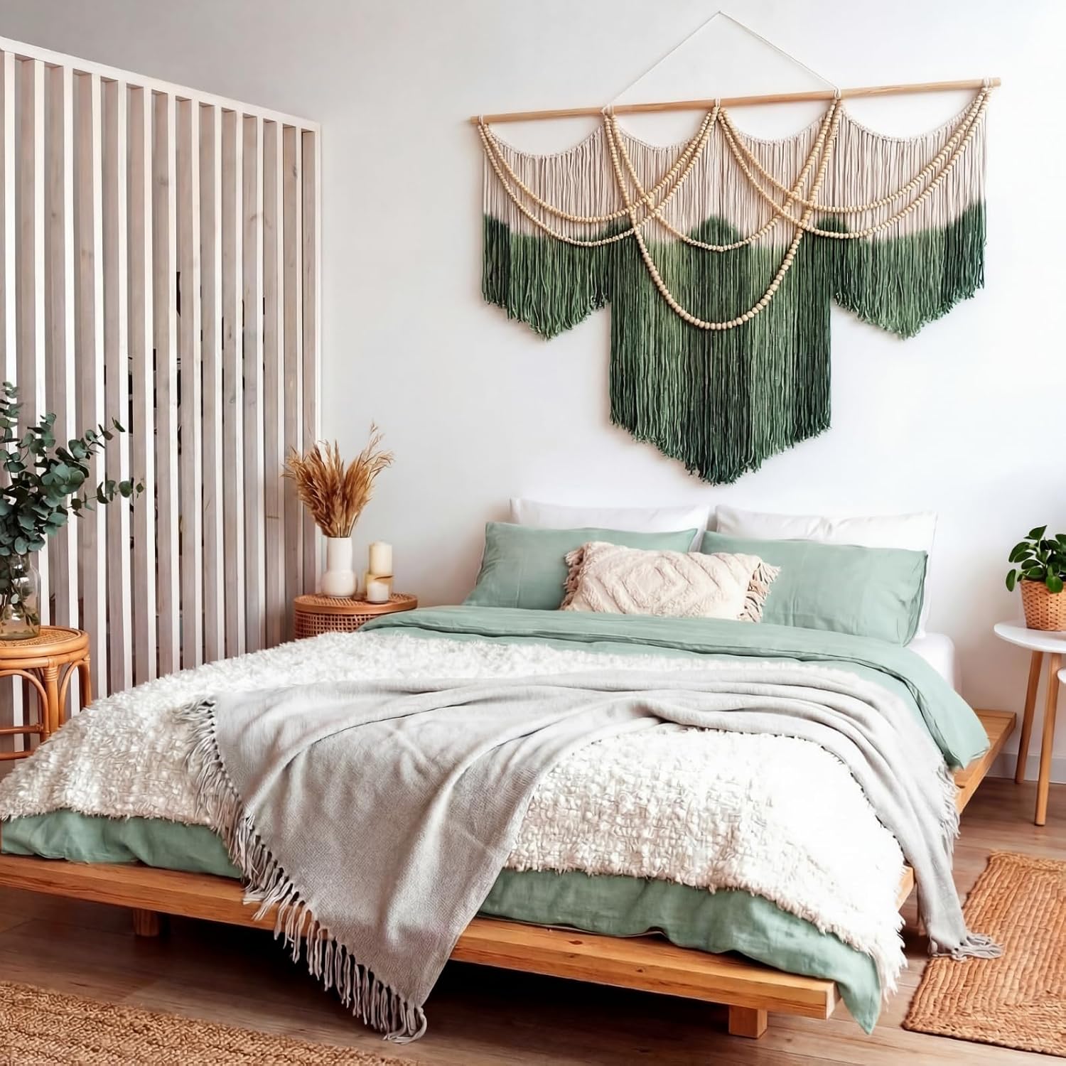 Green Cream Dip-Dye Macrame Wall Hanging