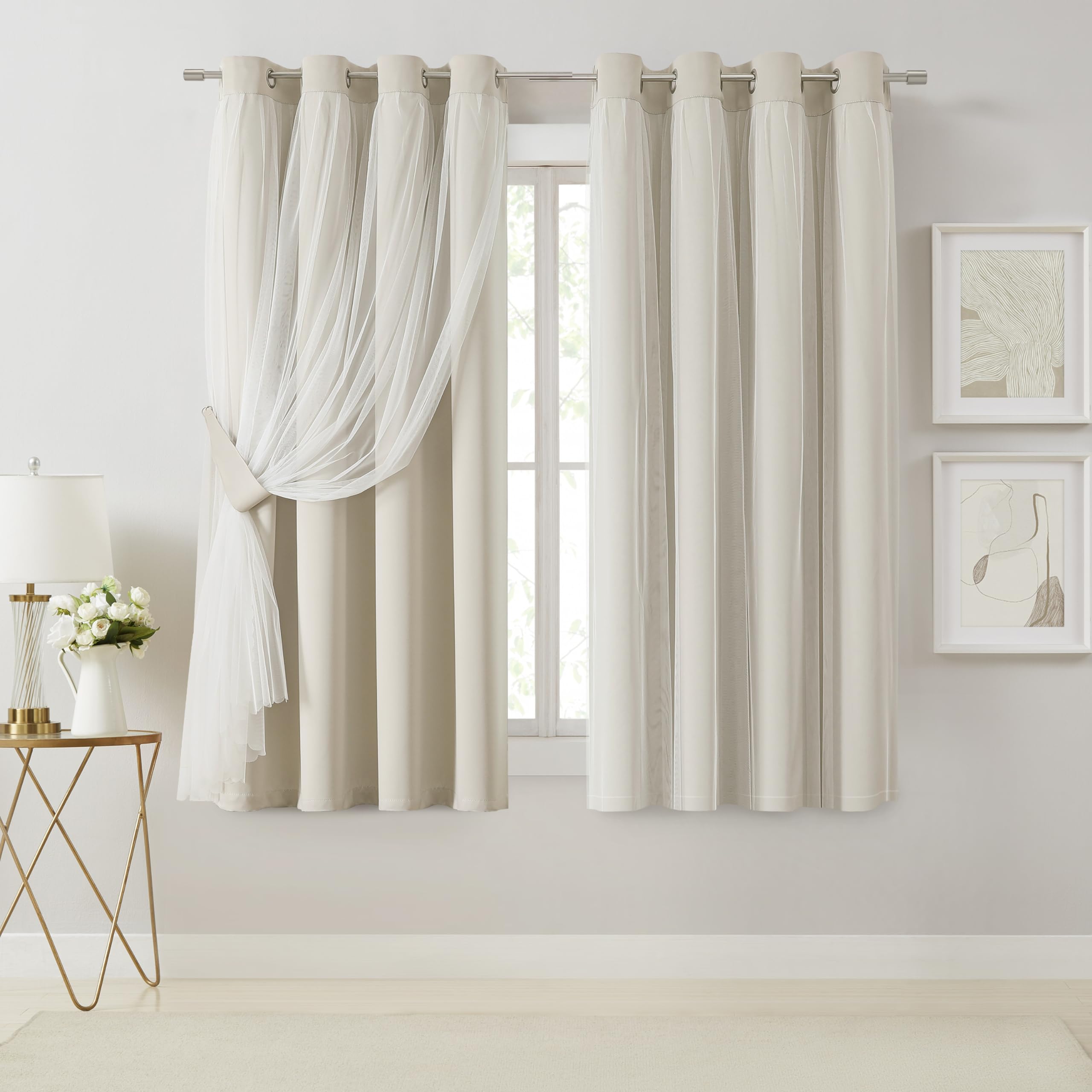 Beige Double Layer Blackout Curtains
