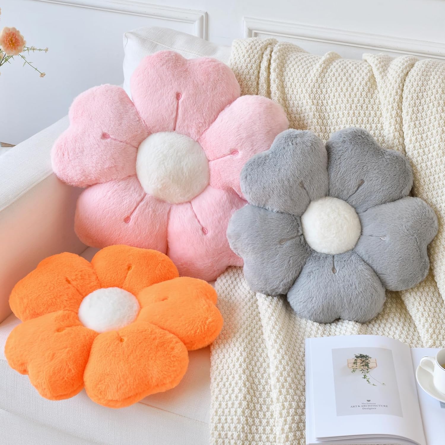 Orange Daisy Flower Throw Pillow