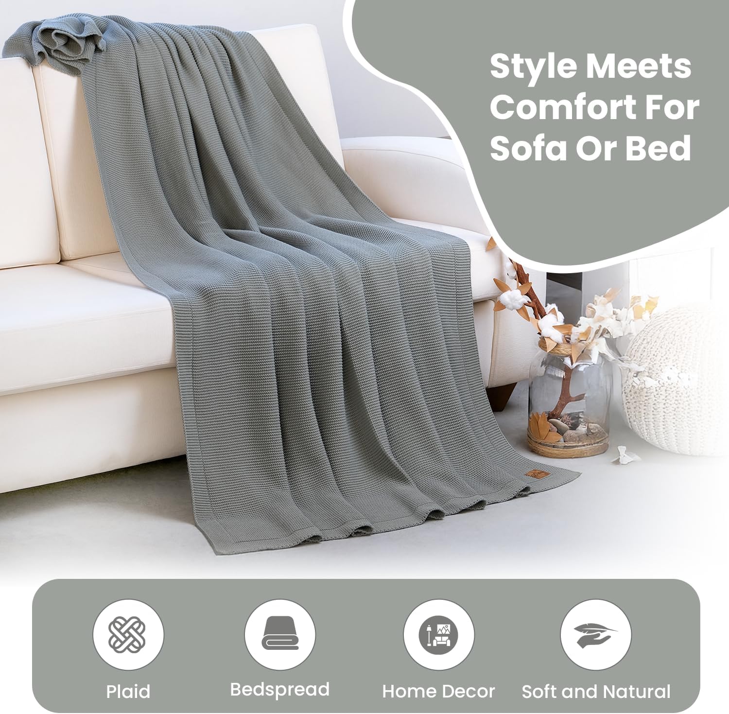 Green Alina Organic Turkish Cotton Throw Blanket