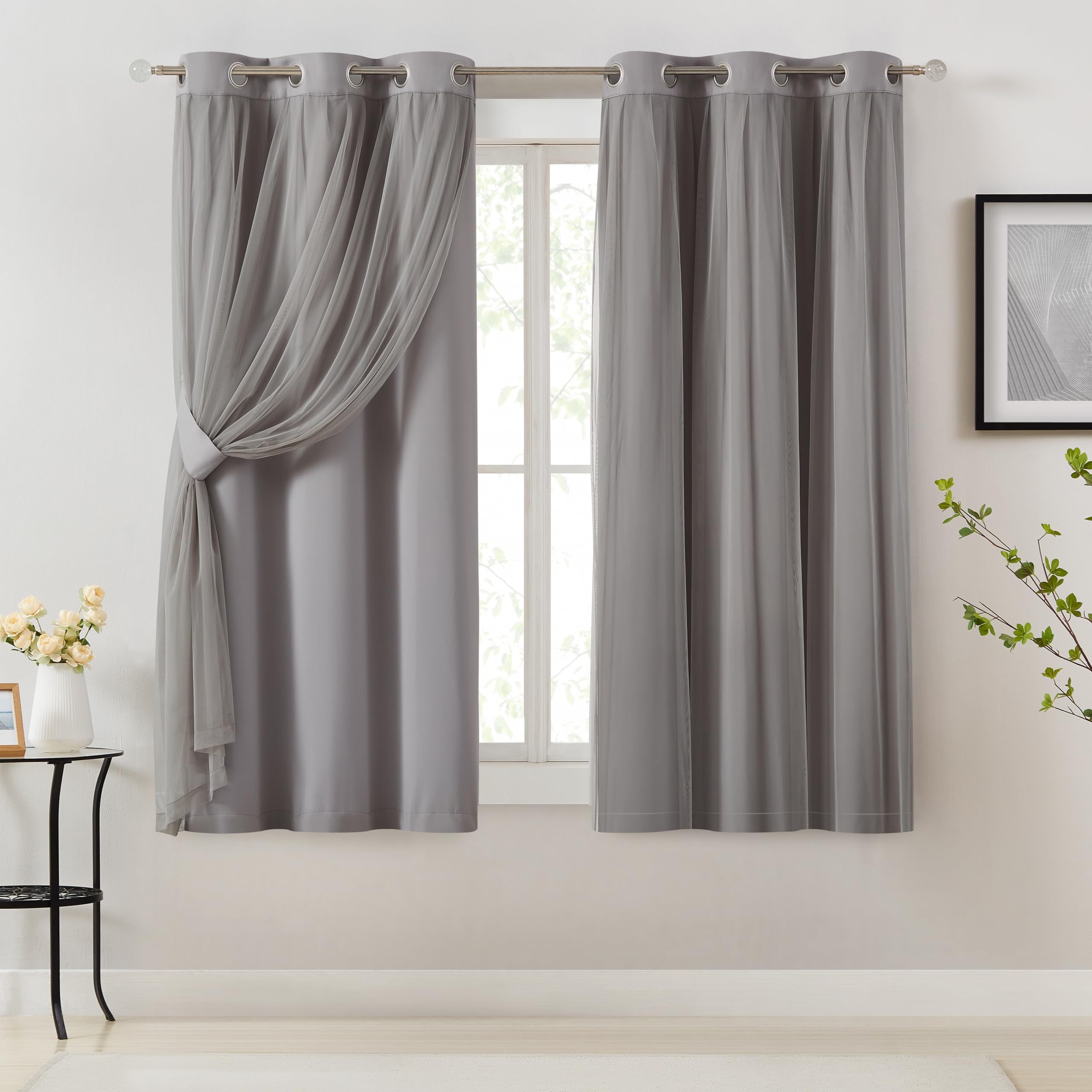 Grey Double Layer Thermal Blackout Curtains 2 Panels