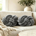 Dark Grey Knotted Plush Throw Pillows
