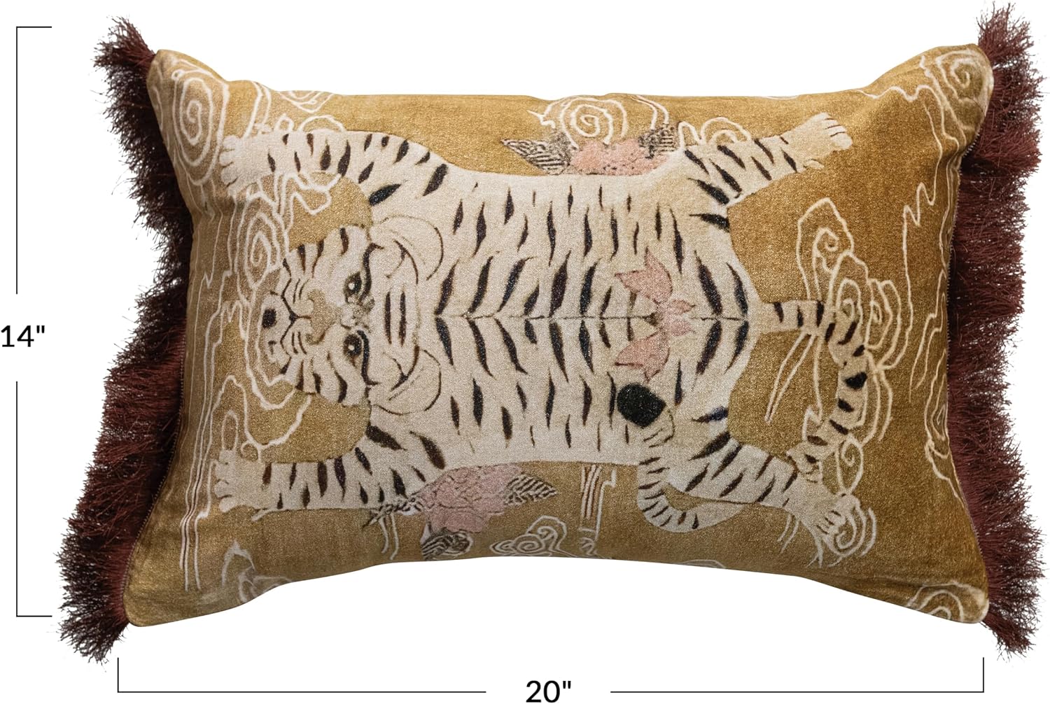 Tiger Print Fringe Velvet Lumbar Pillow