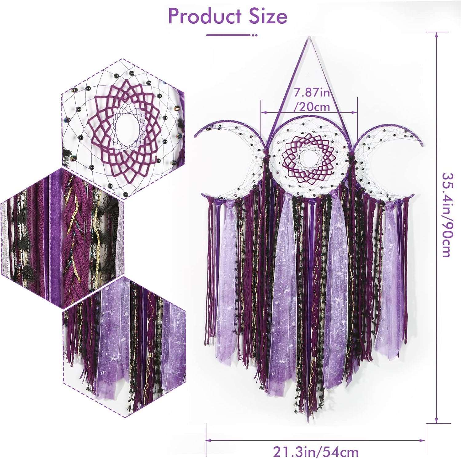 Purple Triple Moon Macrame Wall Hanging