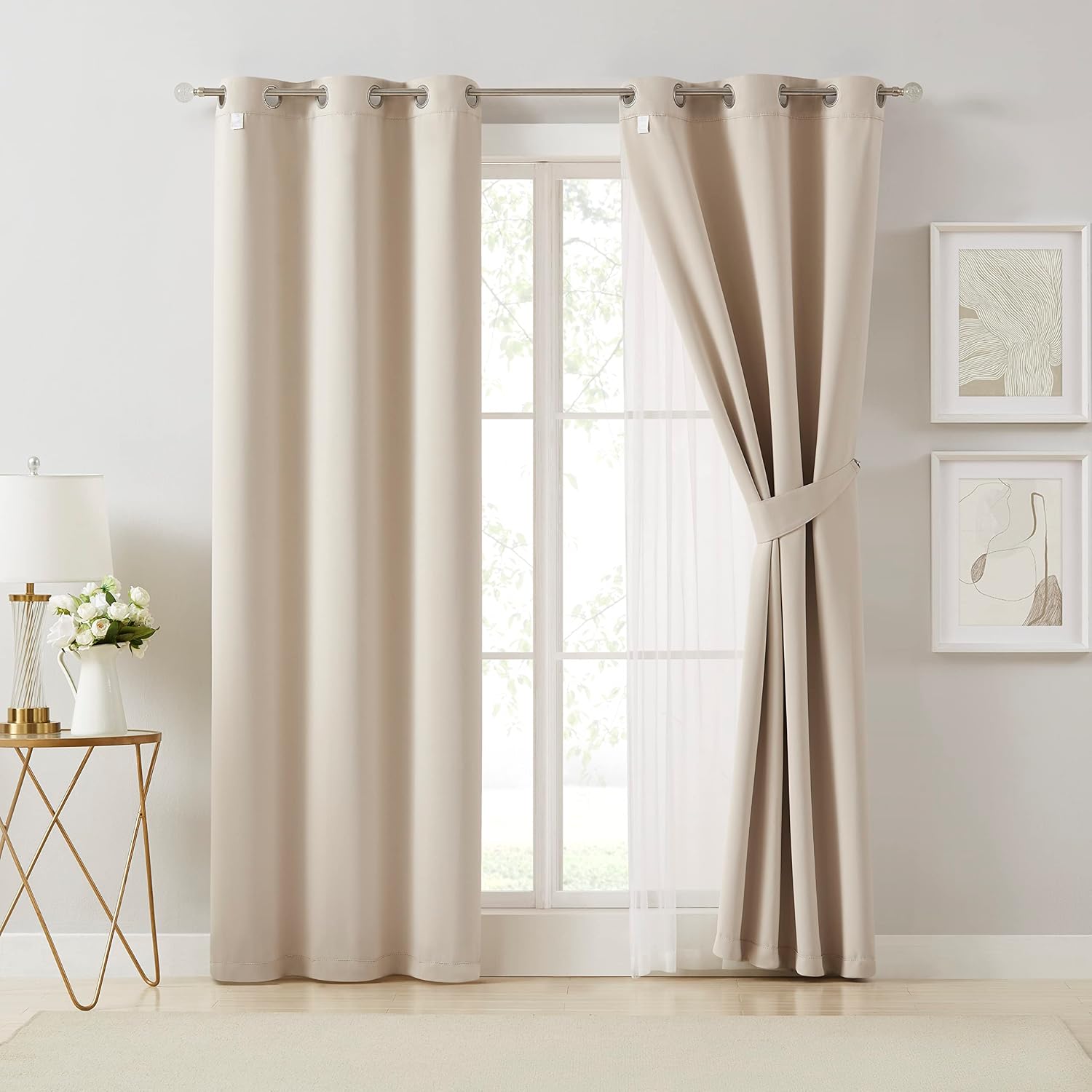 Beige Double Layer Blackout Curtains