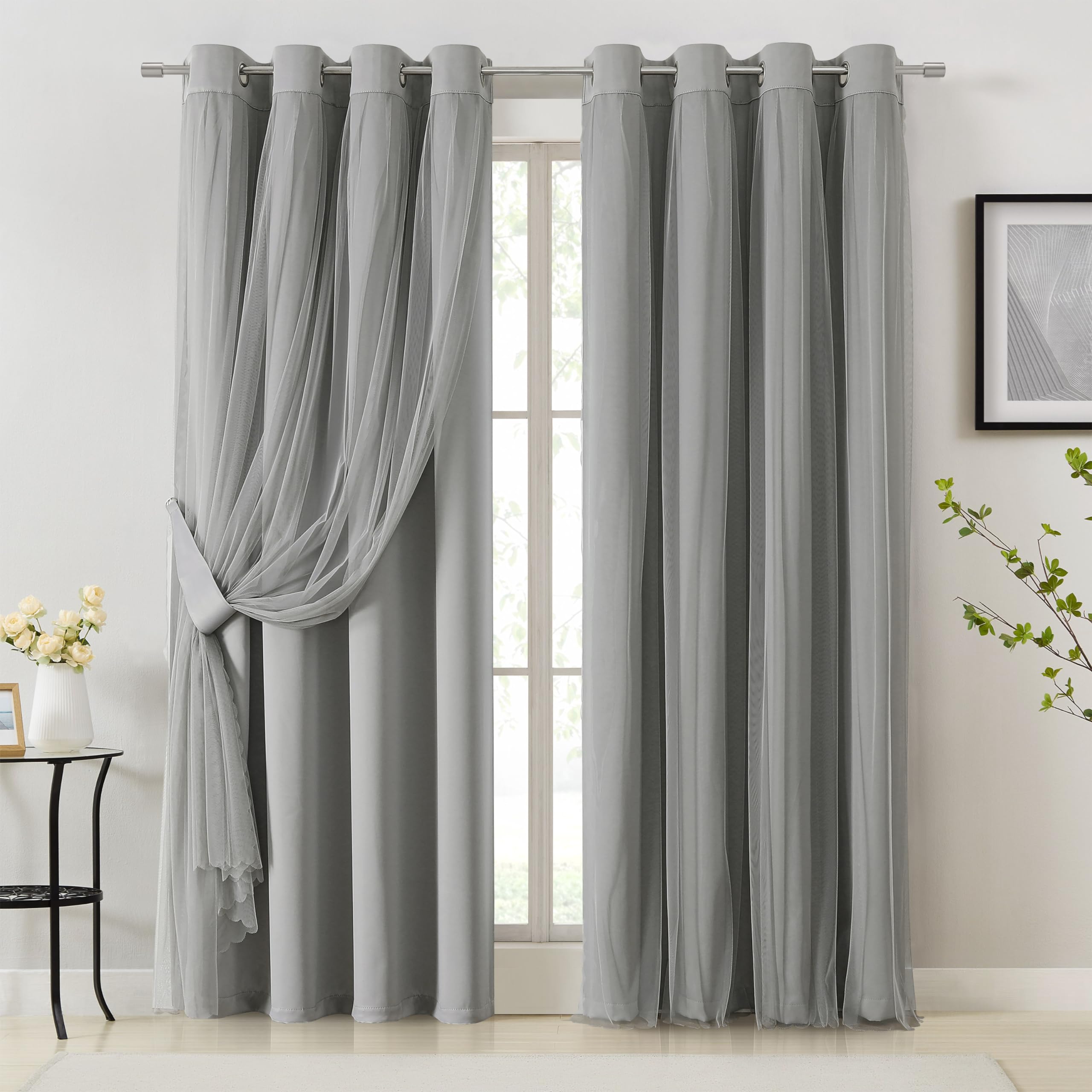 Grey Double Layer Thermal Blackout Curtains 2 Panels