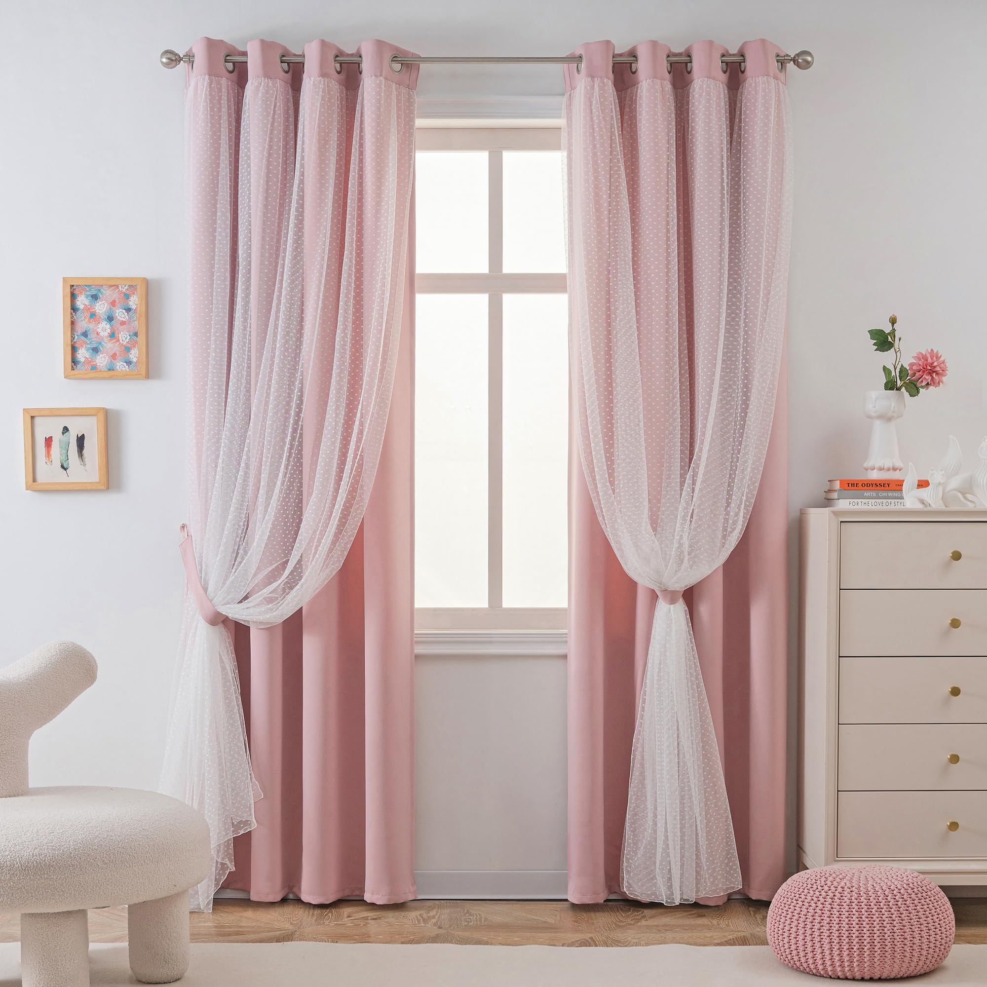 Blush Polka Dot Double Layer Blackout Curtains 2 Panels