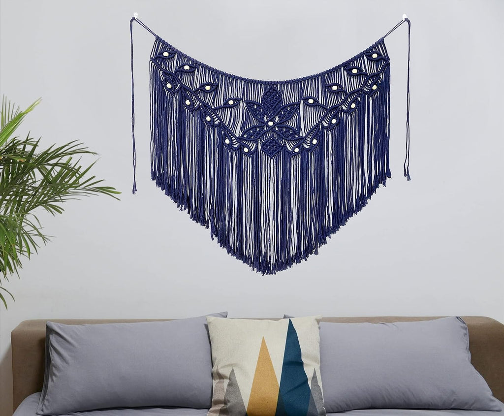 Navy Leaf Macrame Woven Wall Hanging Tapestry