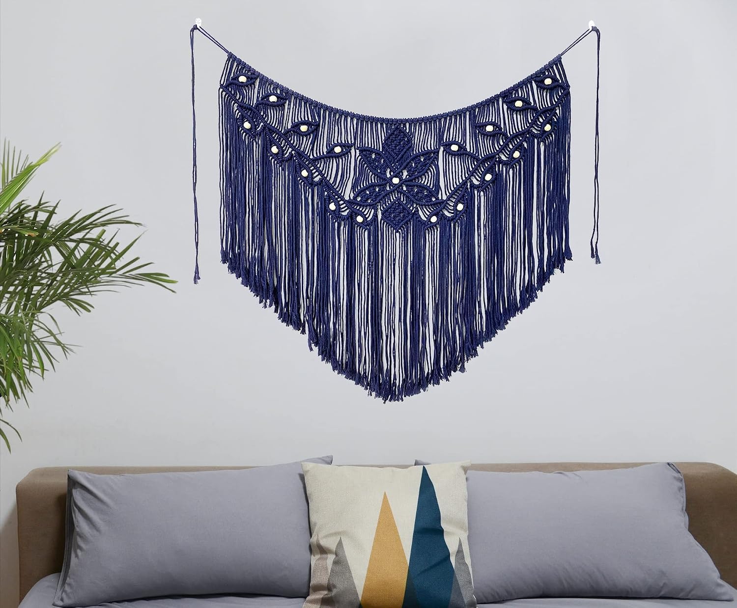 Navy Leaf Macrame Woven Wall Hanging Tapestry