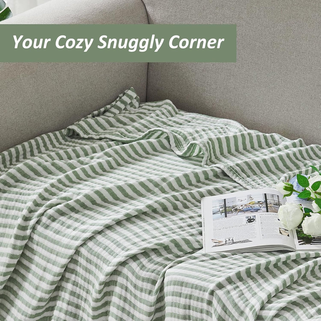 Sage Green 4-Layer Muslin Cotton Throw Blanket