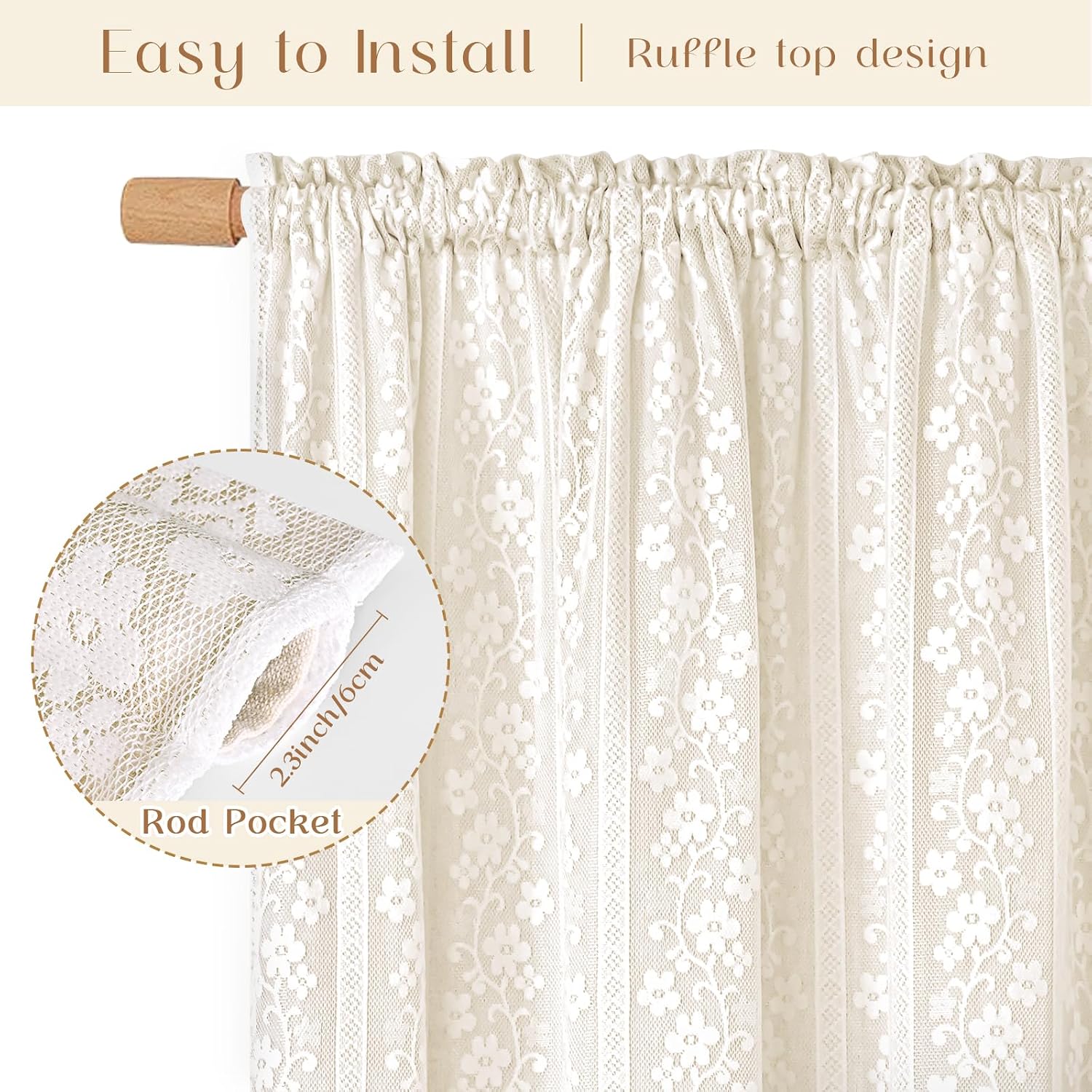 Beige Boho Linen Double Layer Curtains 2 Panels
