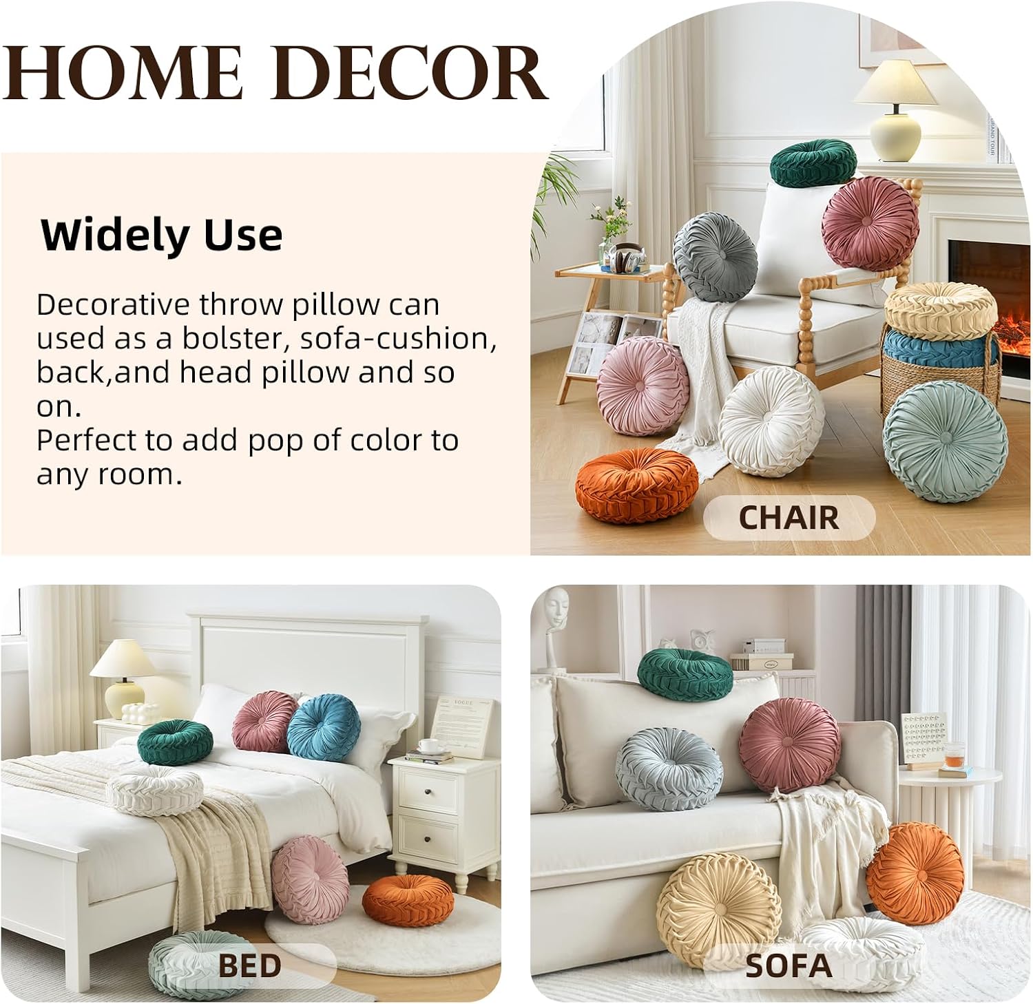 Orange Pleated Velvet Round Pillow