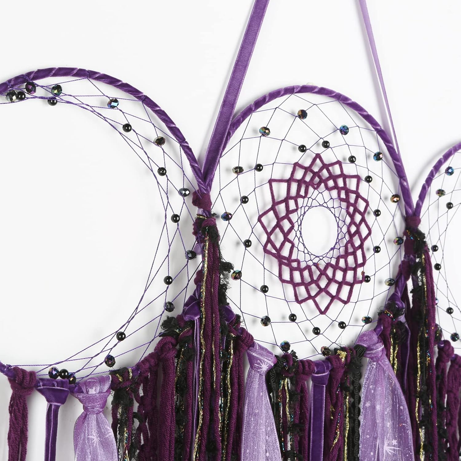 Purple Triple Moon Macrame Wall Hanging