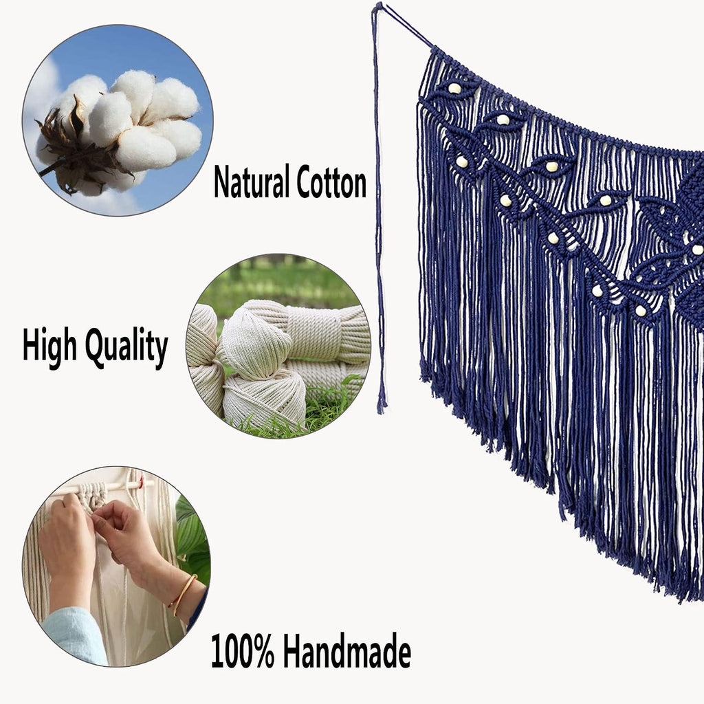 Navy Leaf Macrame Woven Wall Hanging Tapestry