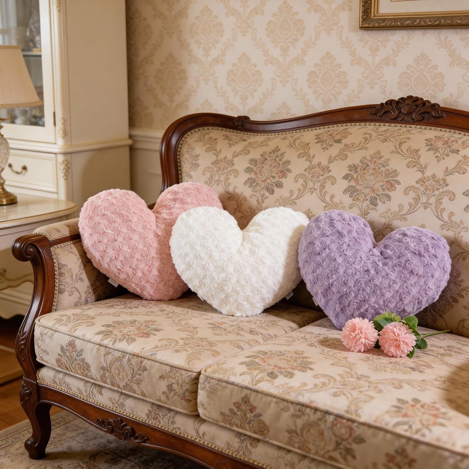 White Faux Fur Heart Throw Pillow