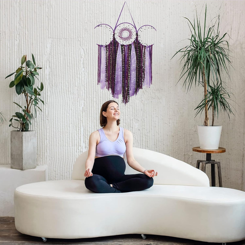 Purple Triple Moon Macrame Wall Hanging