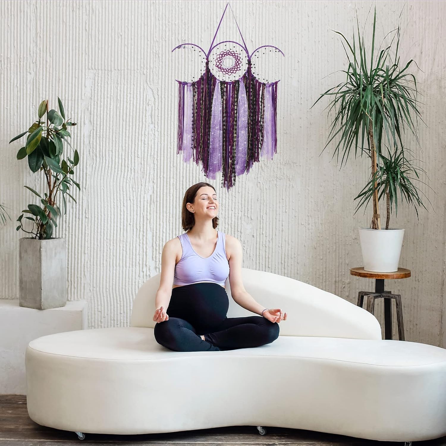 Purple Triple Moon Macrame Wall Hanging