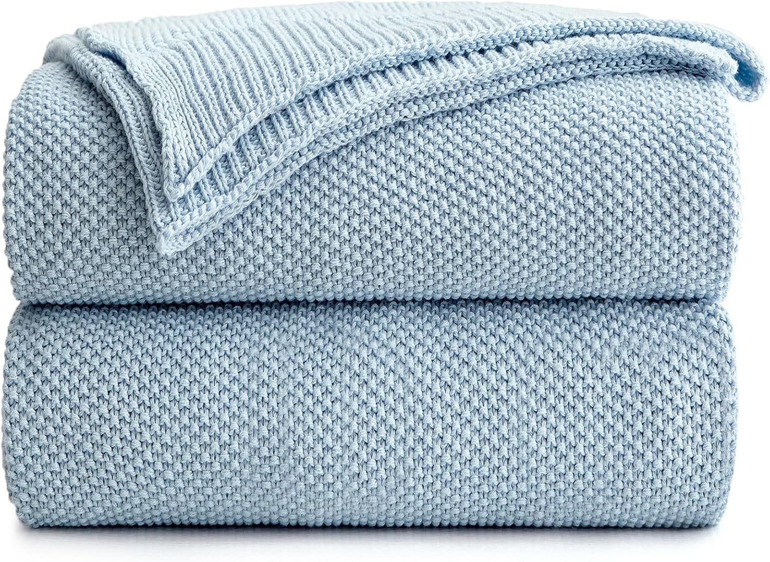 Light Blue Cable Knit Cotton Throw Blanket