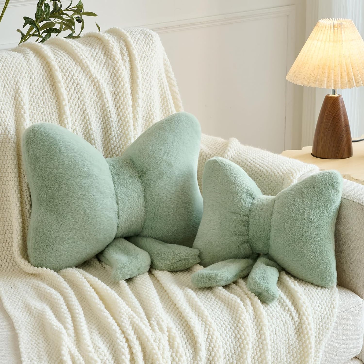 Sage Green Bow Throw Pillow