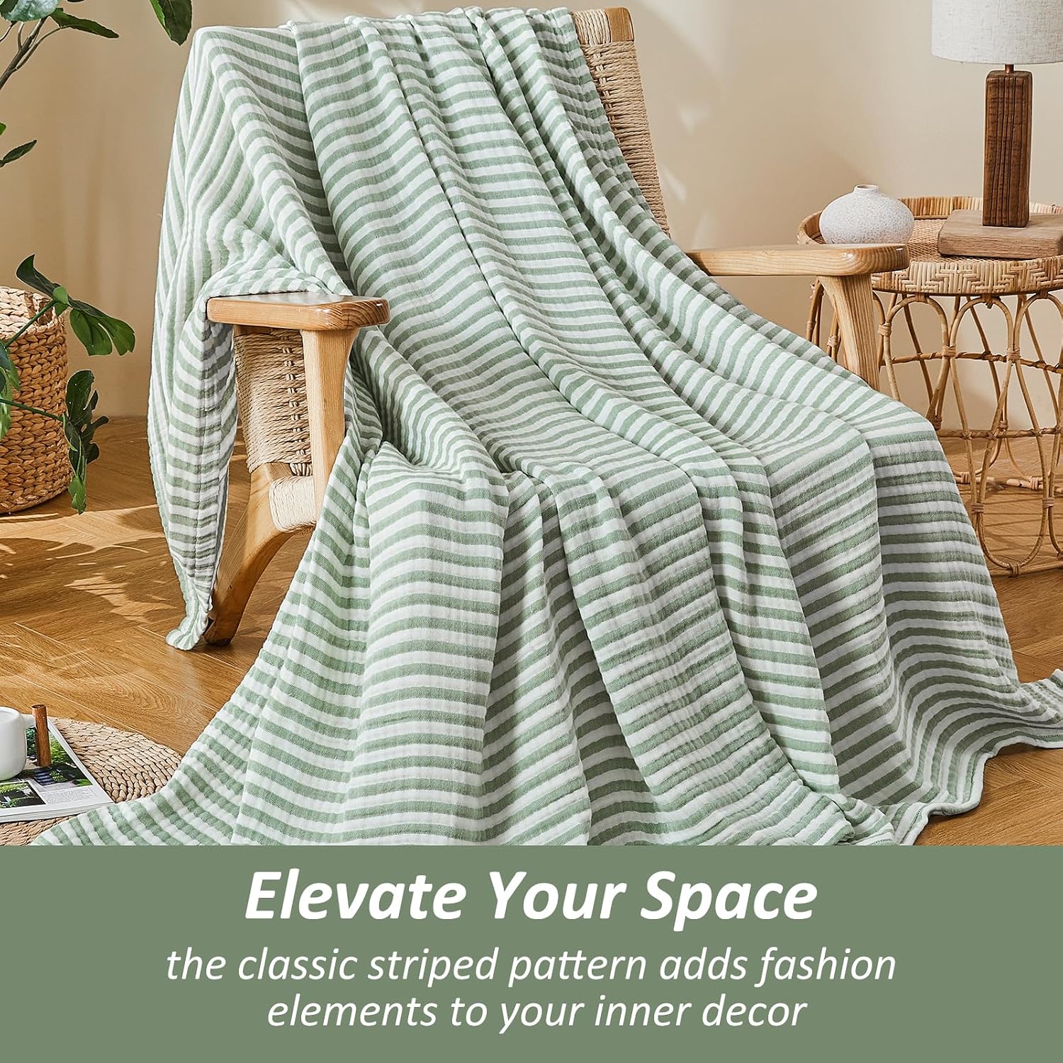 Sage Green 4-Layer Muslin Cotton Throw Blanket