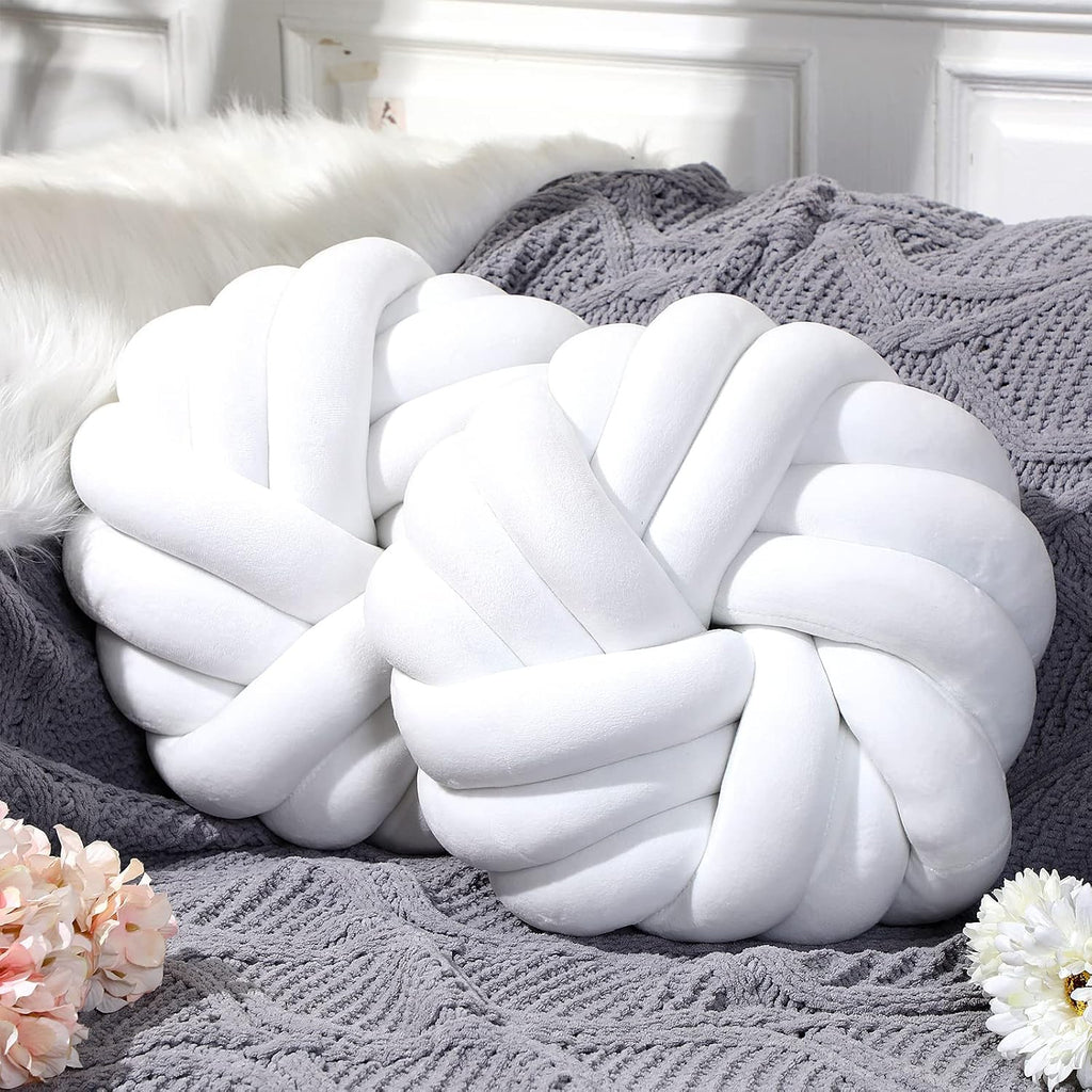 White Knot Ball Throw Pillows