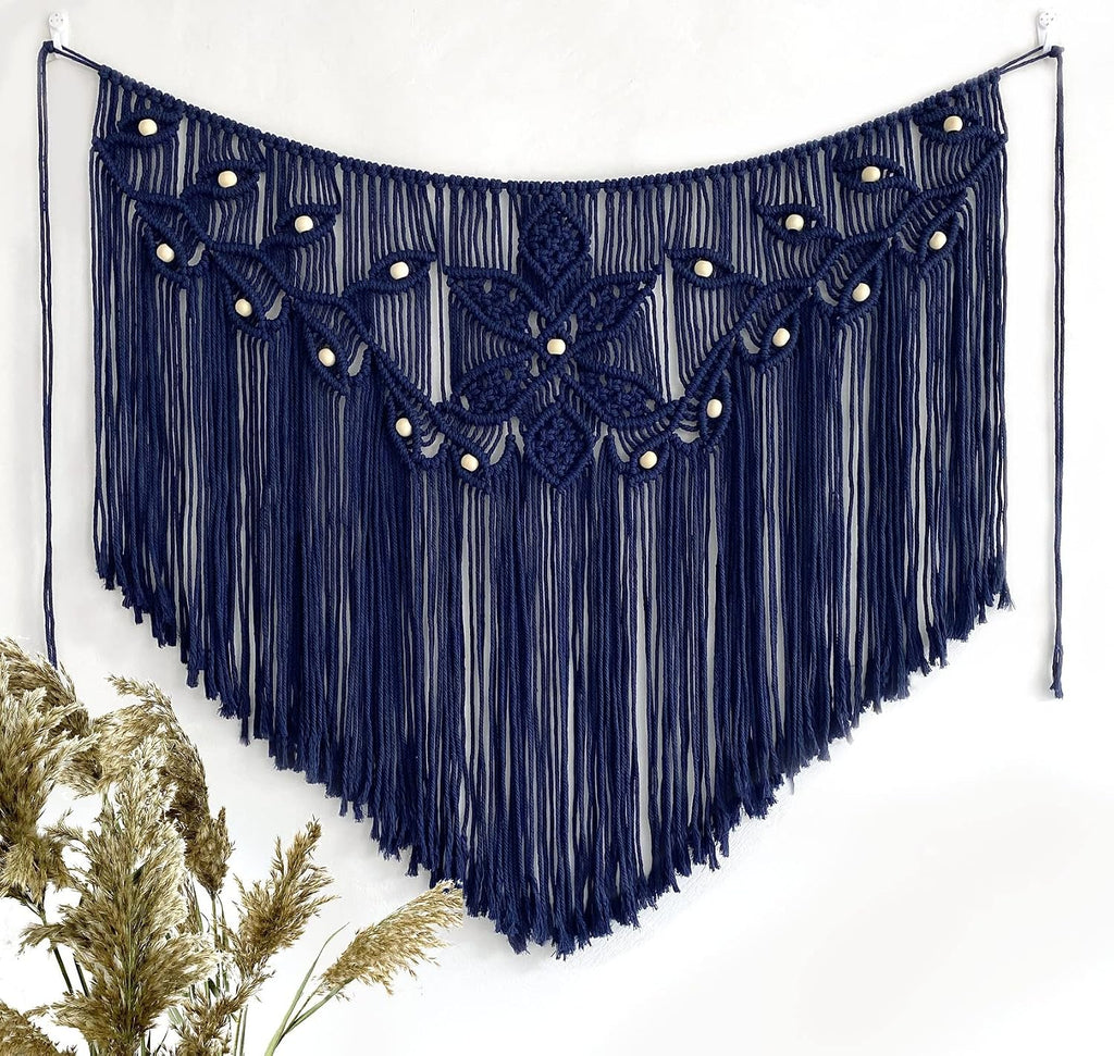 Navy Leaf Macrame Woven Wall Hanging Tapestry