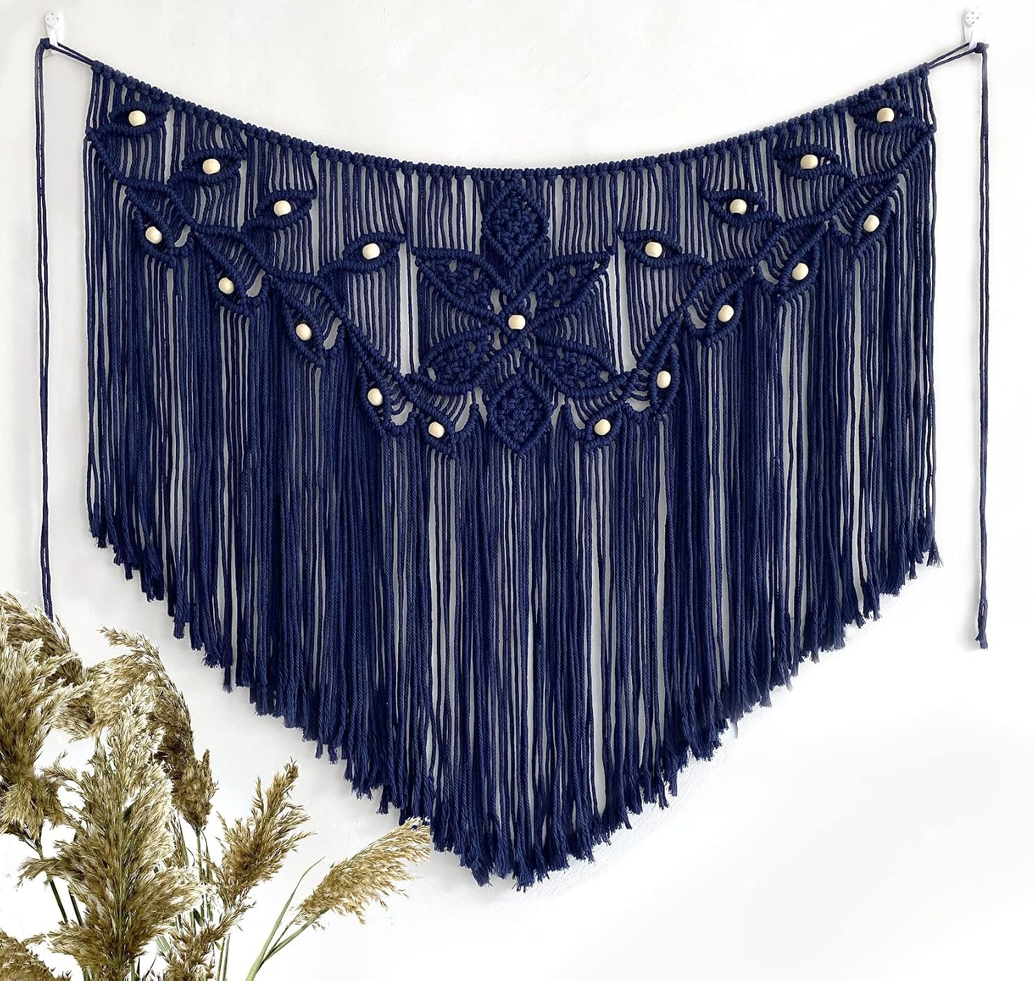 Navy Leaf Macrame Woven Wall Hanging Tapestry