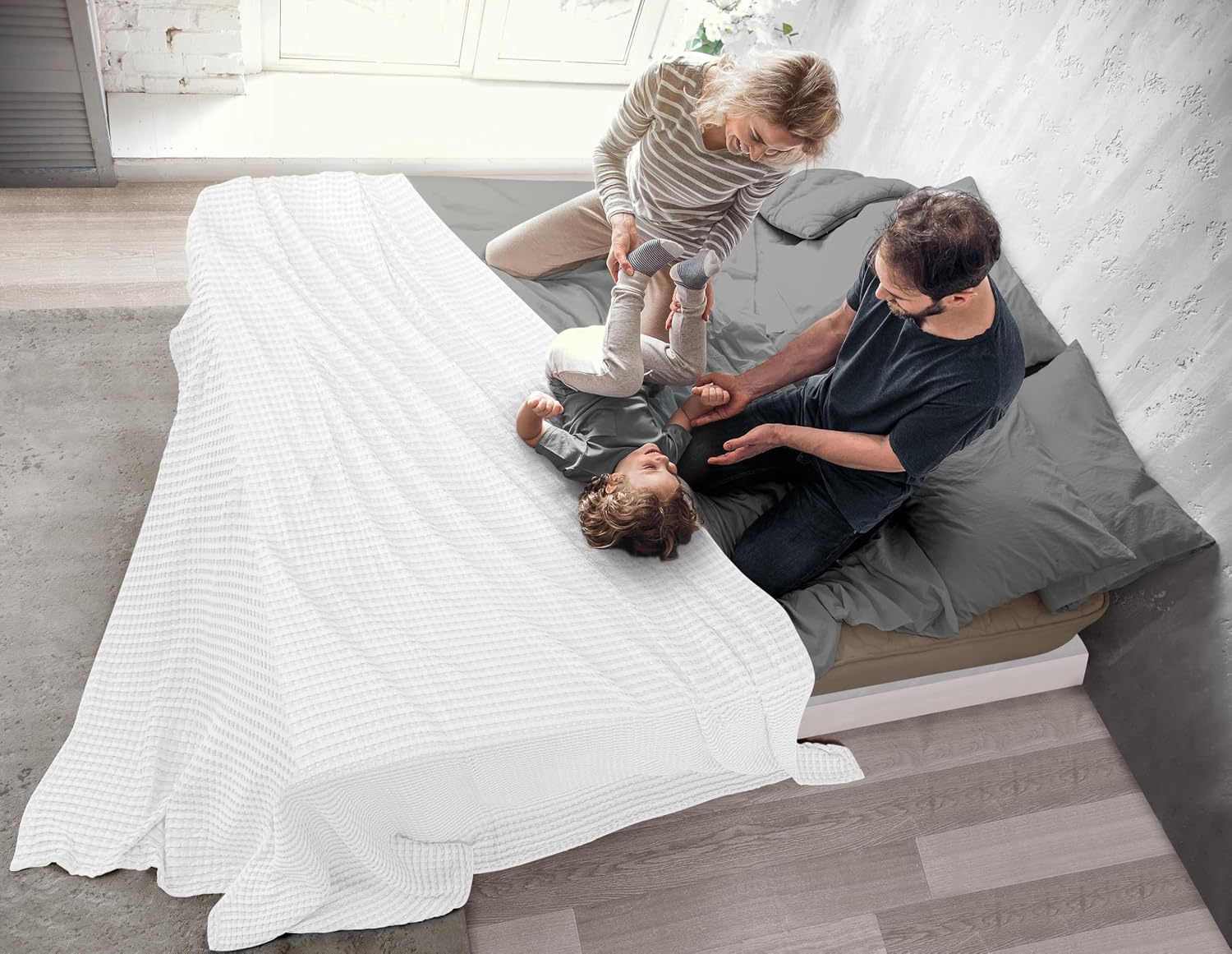 White Waffle Weave Cotton Throw Blanket