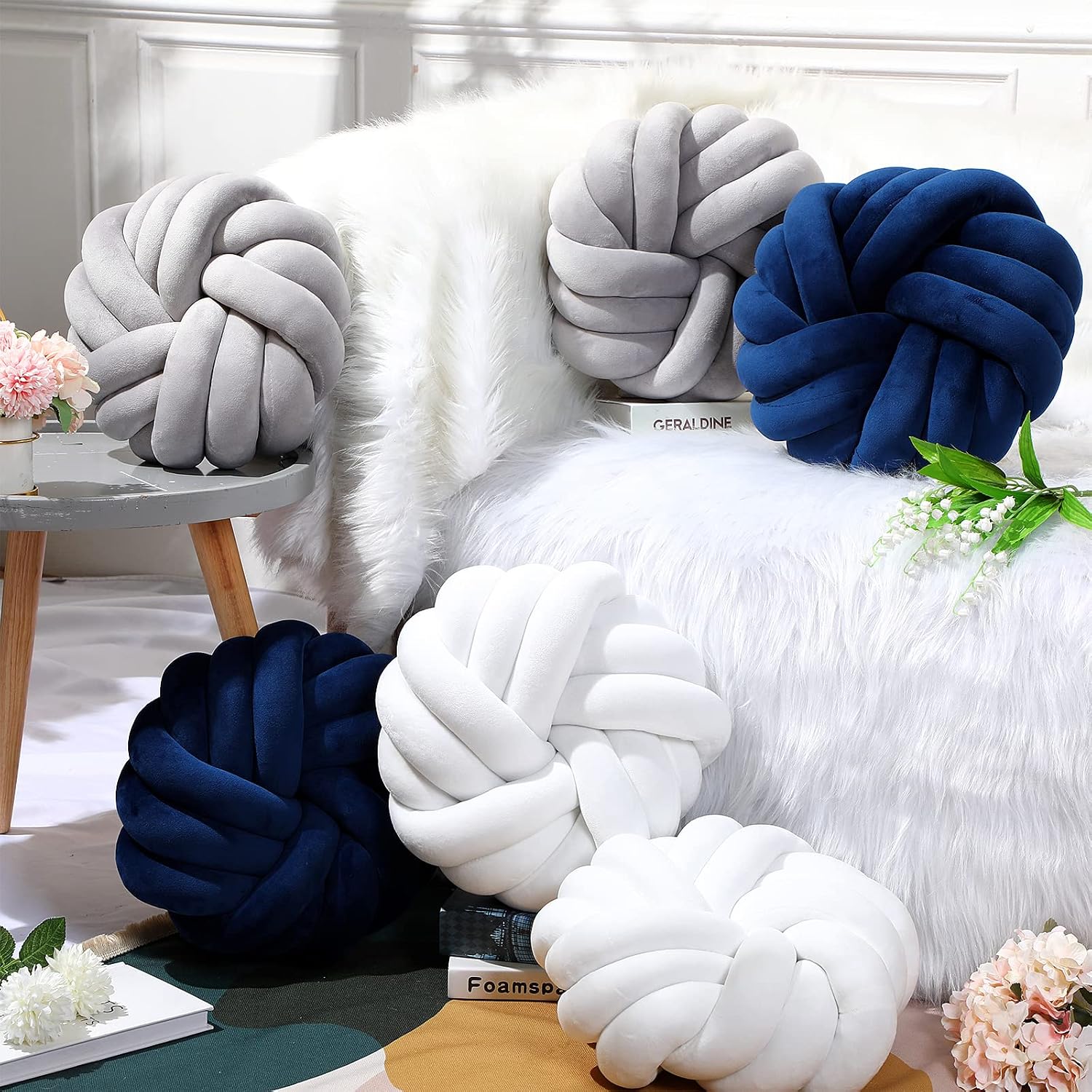 White Knot Ball Throw Pillows
