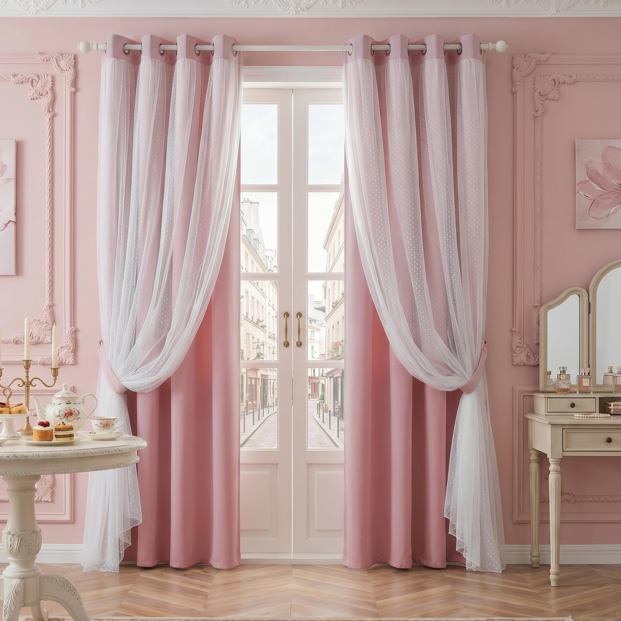 Blush Polka Dot Double Layer Blackout Curtains 2 Panels