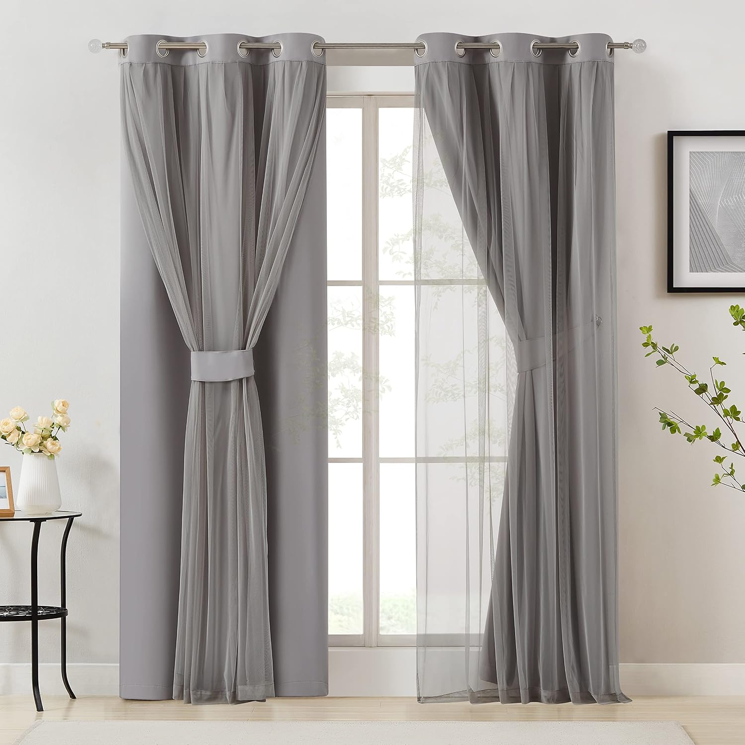 Grey Double Layer Thermal Blackout Curtains 2 Panels