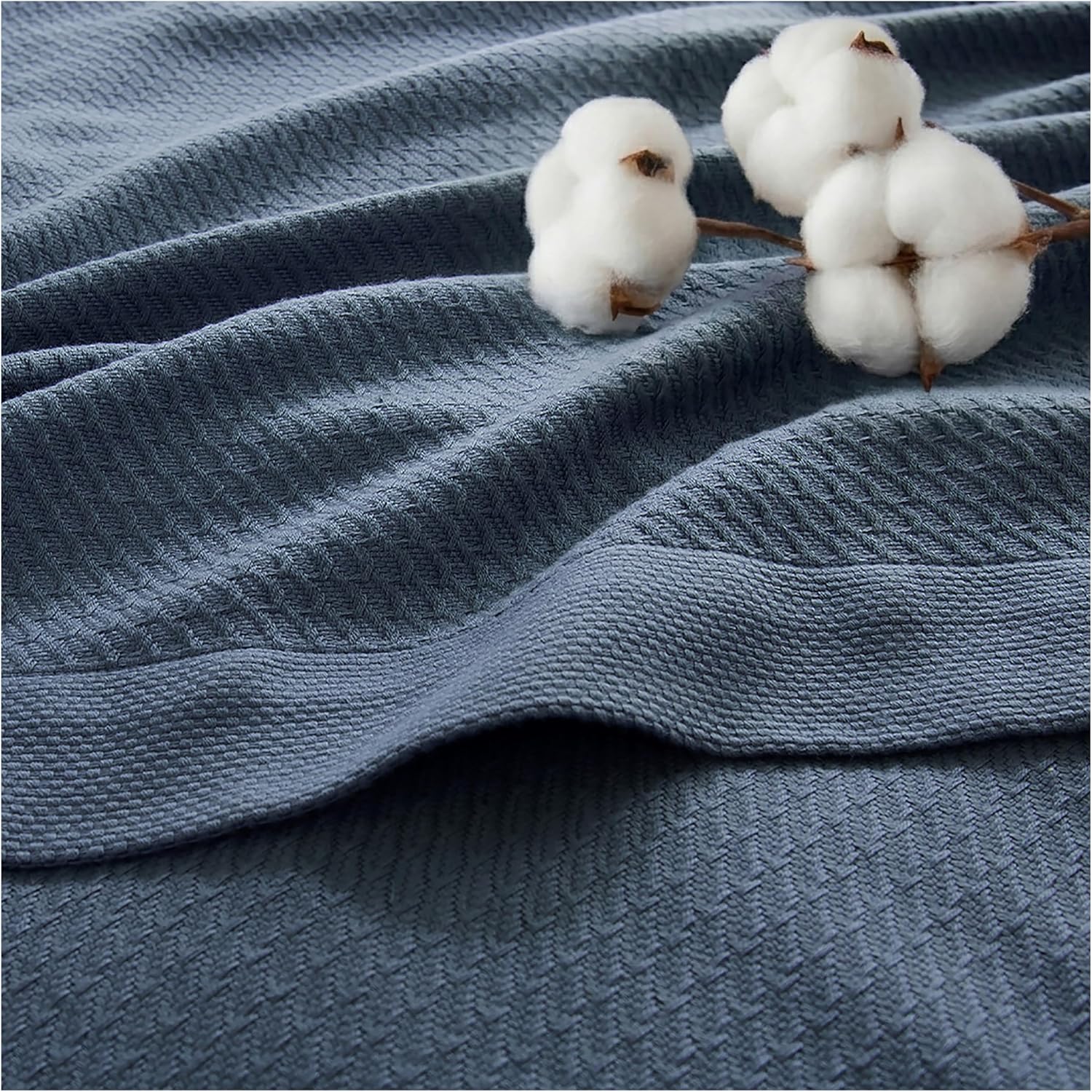 Navy Blue Queen Egyptian Cotton Waffle Weave Blanket